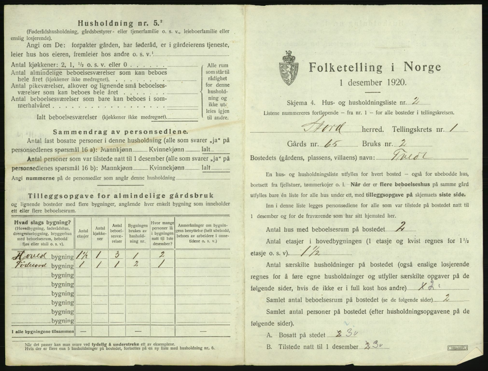 SAB, 1920 census for Stord, 1920, p. 57