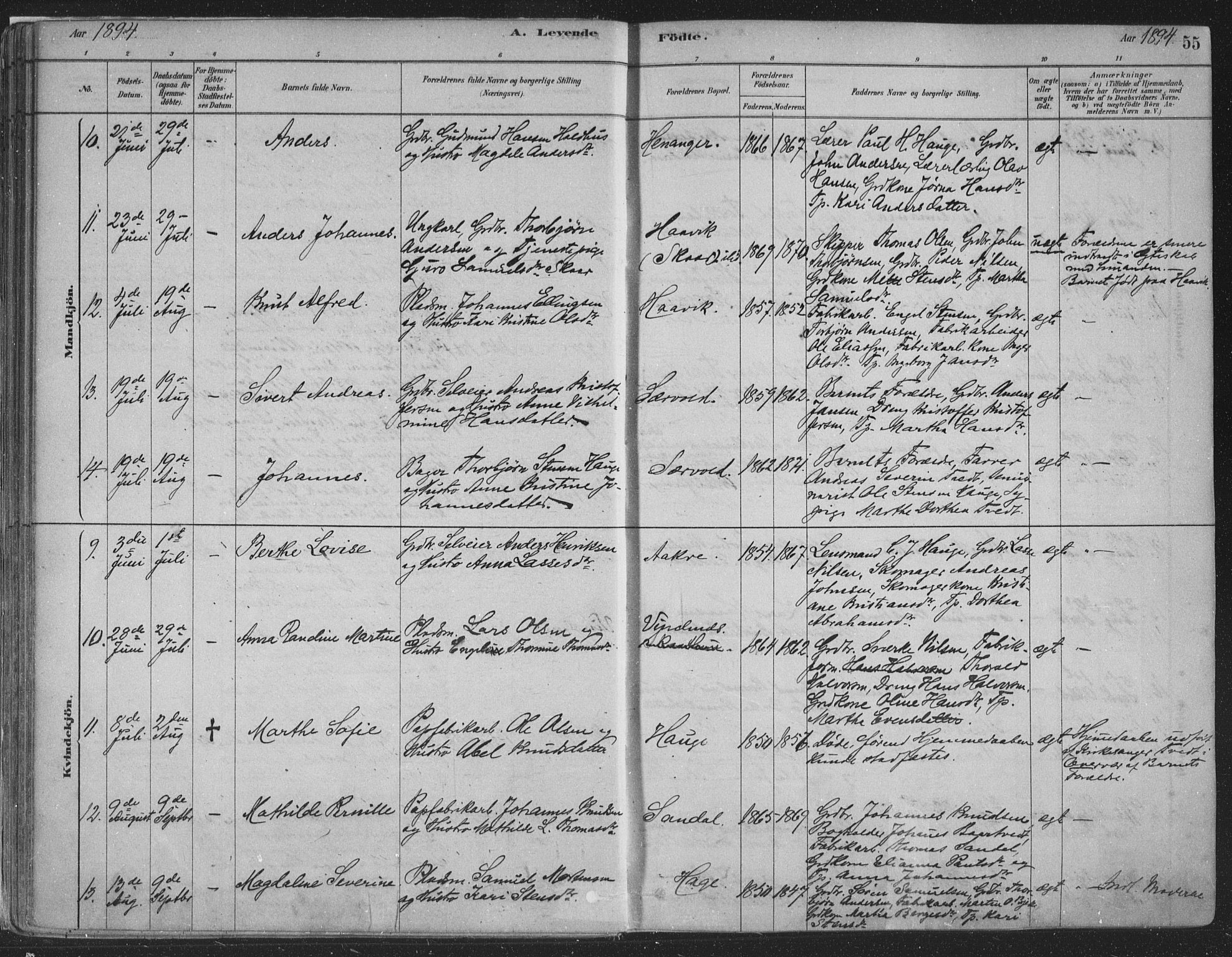 Fusa sokneprestembete, SAB/A-75401/H/Haa: Parish register (official) no. D 1, 1880-1938, p. 55