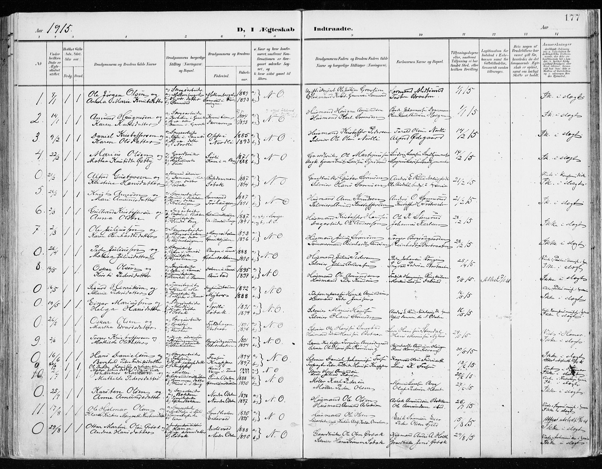 Nord-Odal prestekontor, SAH/PREST-032/H/Ha/Haa/L0009: Parish register (official) no. 9, 1902-1926, p. 177