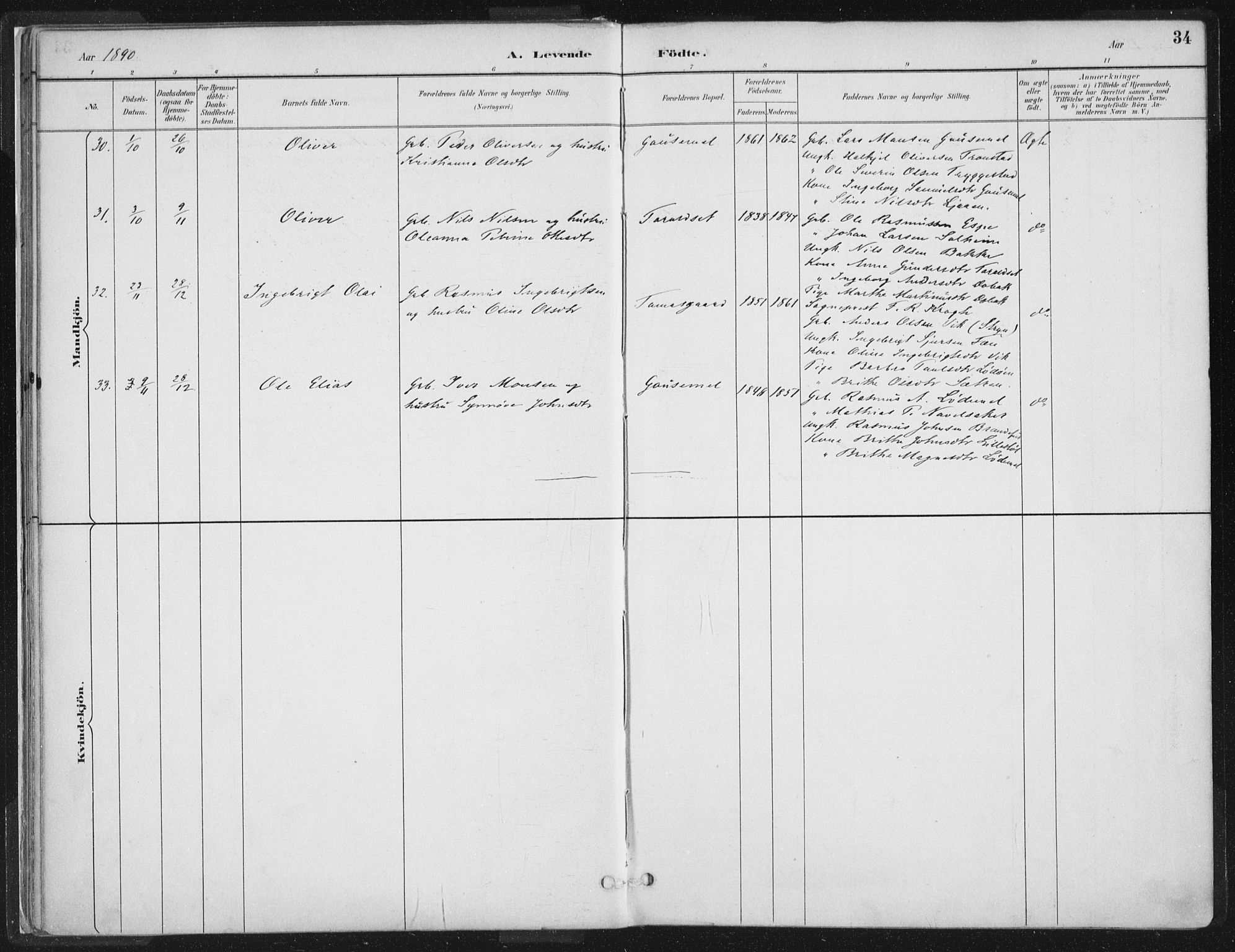 Hornindal sokneprestembete, SAB/A-82401/H/Haa/Haaa/L0003/0001: Parish register (official) no. A 3A, 1887-1917, p. 34