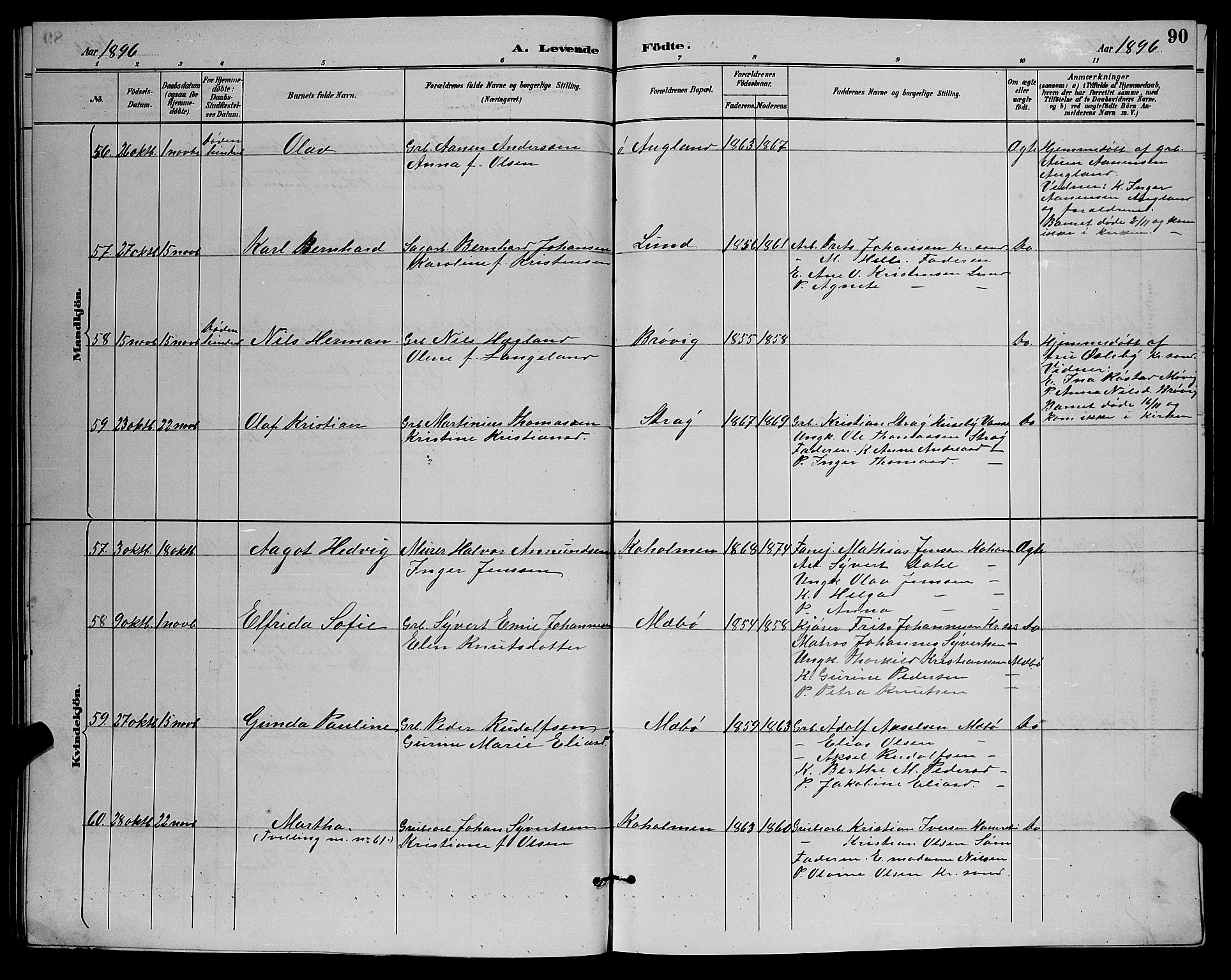 Oddernes sokneprestkontor, AV/SAK-1111-0033/F/Fb/Fba/L0008: Parish register (copy) no. B 8, 1887-1898, p. 90