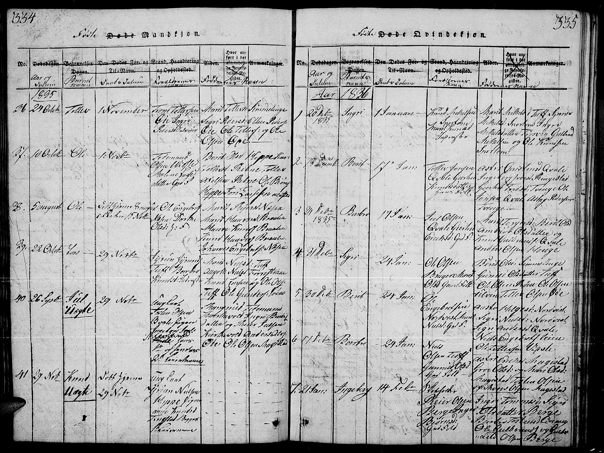 Slidre prestekontor, SAH/PREST-134/H/Ha/Hab/L0001: Parish register (copy) no. 1, 1814-1838, p. 334-335