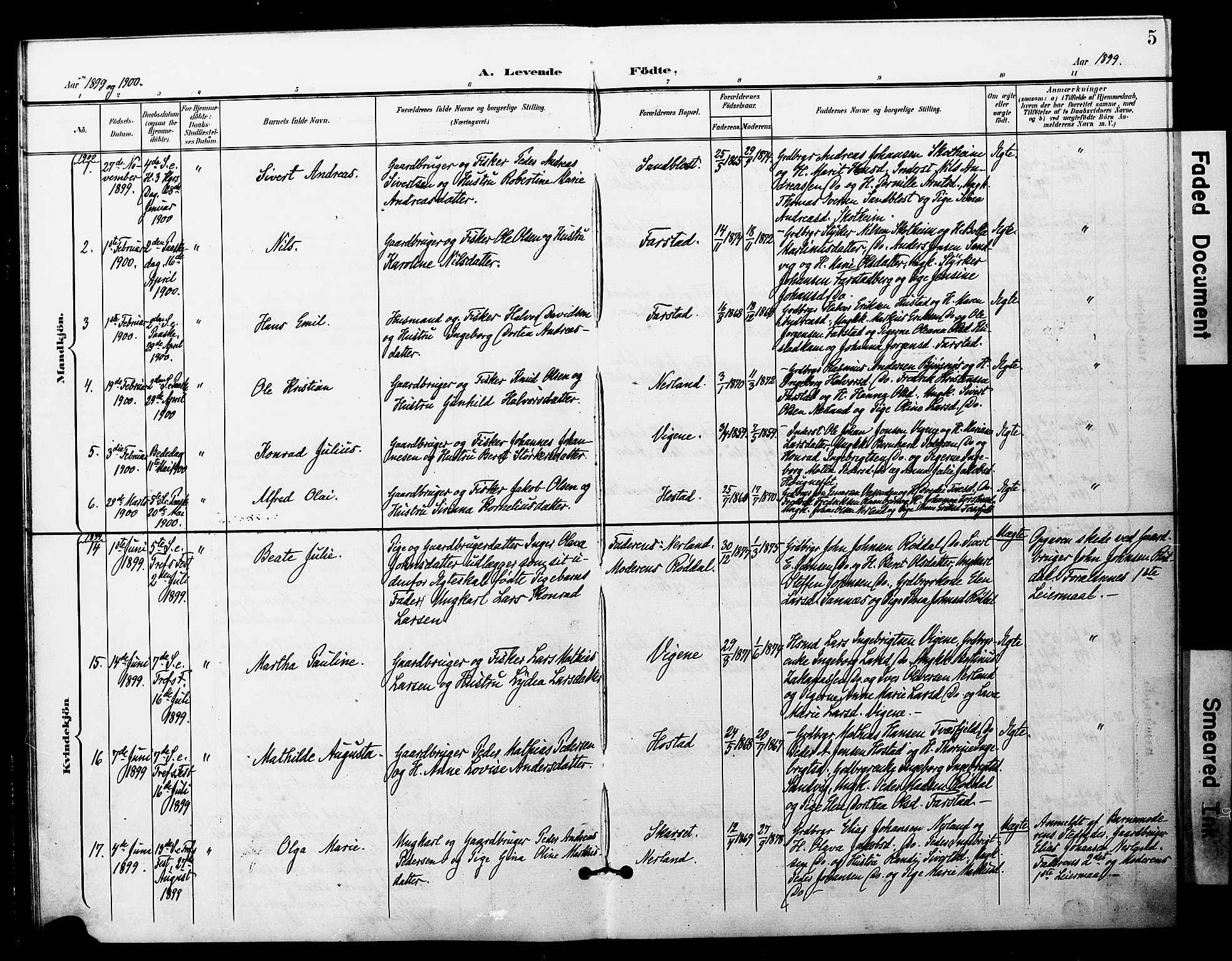 Ministerialprotokoller, klokkerbøker og fødselsregistre - Møre og Romsdal, SAT/A-1454/567/L0779: Parish register (official) no. 567A02, 1898-1902, p. 5