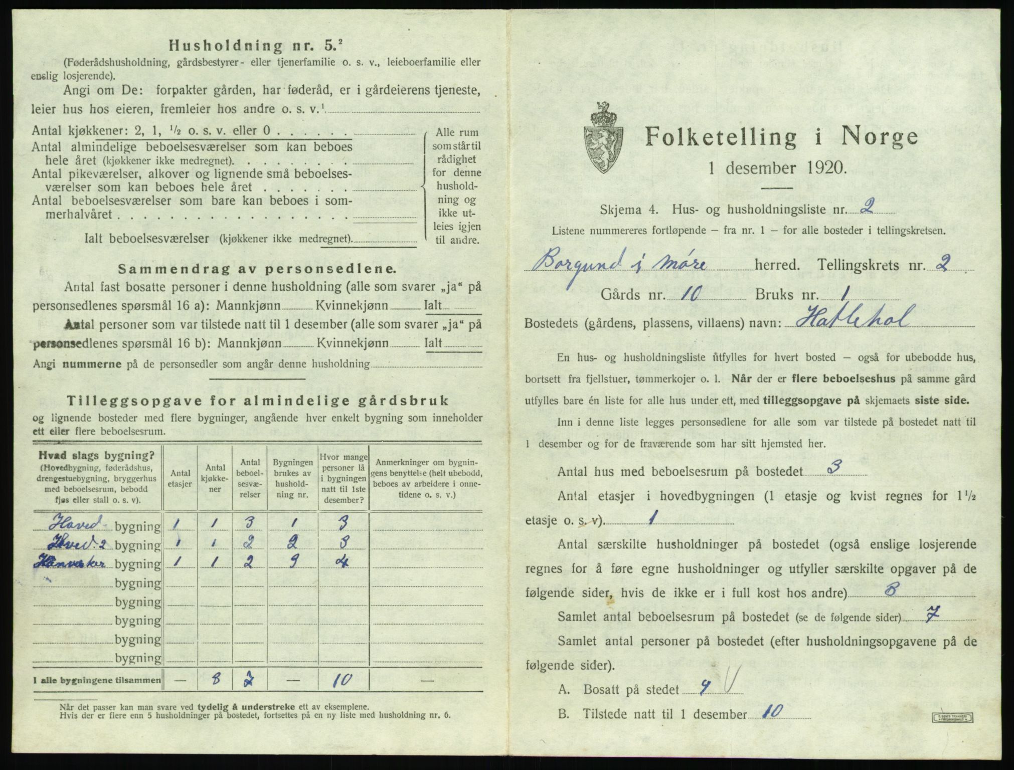 SAT, 1920 census for Borgund, 1920, p. 222