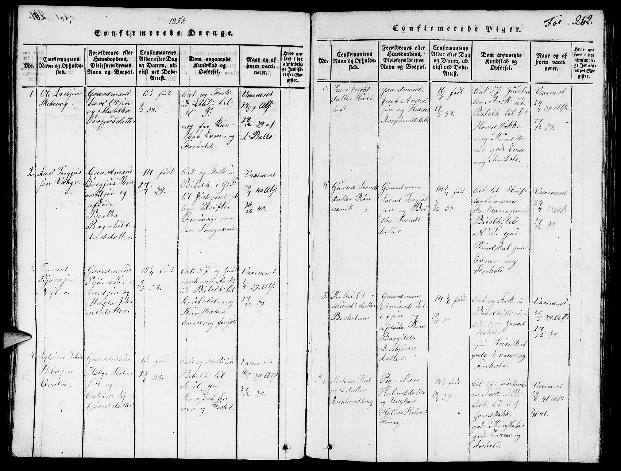 Vikedal sokneprestkontor, SAST/A-101840/01/V: Parish register (copy) no. B 3, 1816-1867, p. 262
