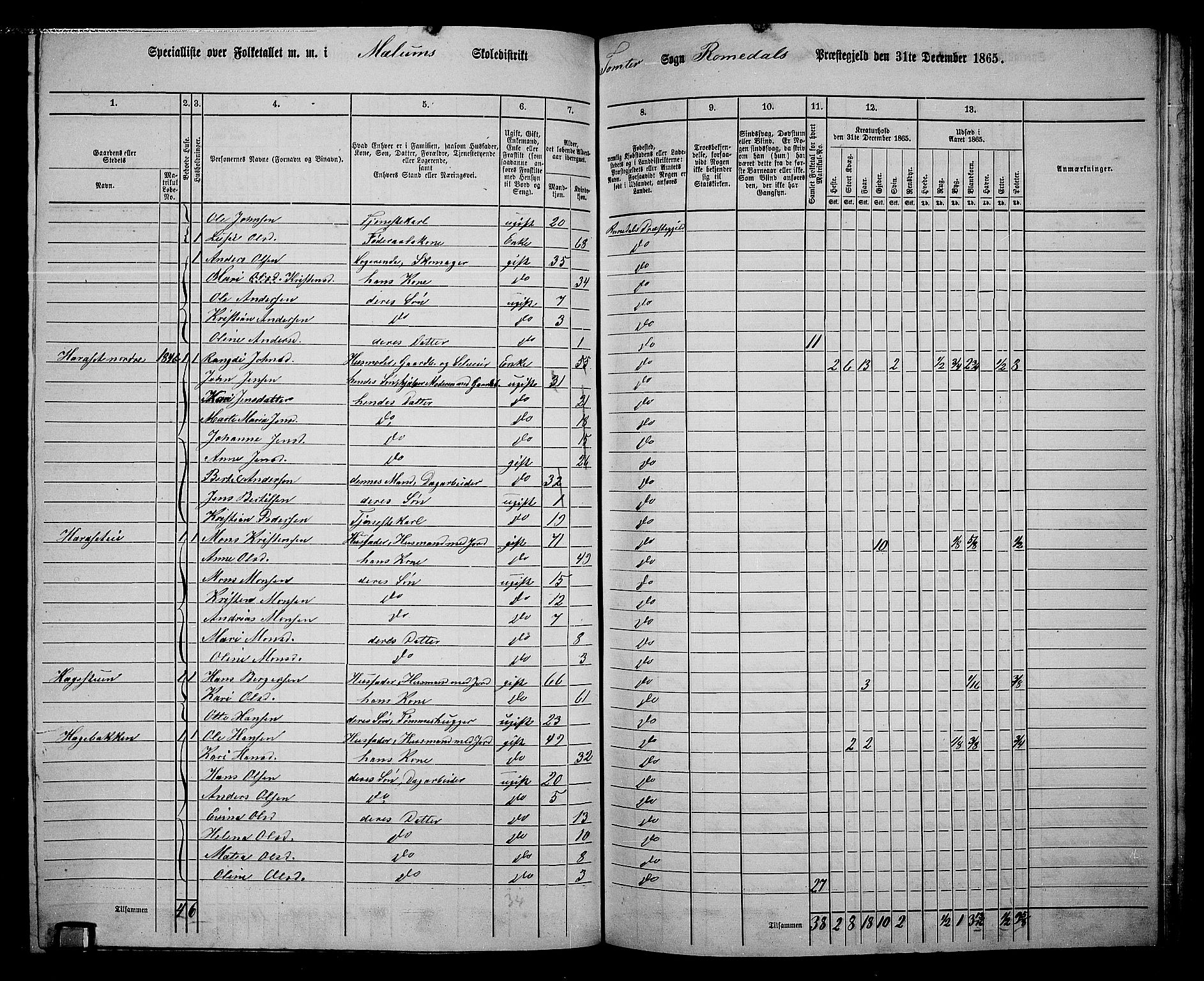 RA, 1865 census for Romedal, 1865, p. 156