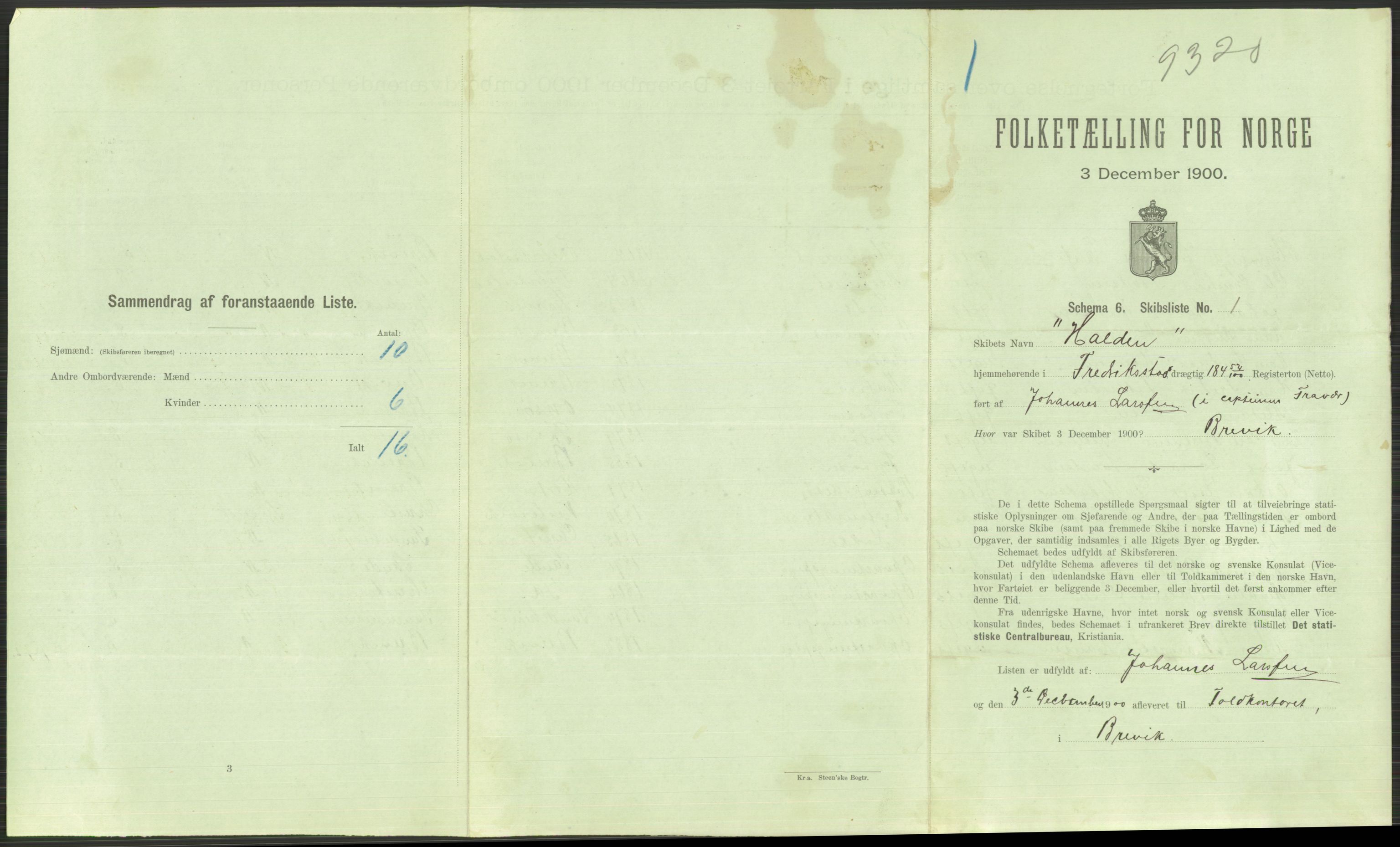 RA, 1900 Census - ship lists from ships in Norwegian harbours, harbours abroad and at sea, 1900, p. 591