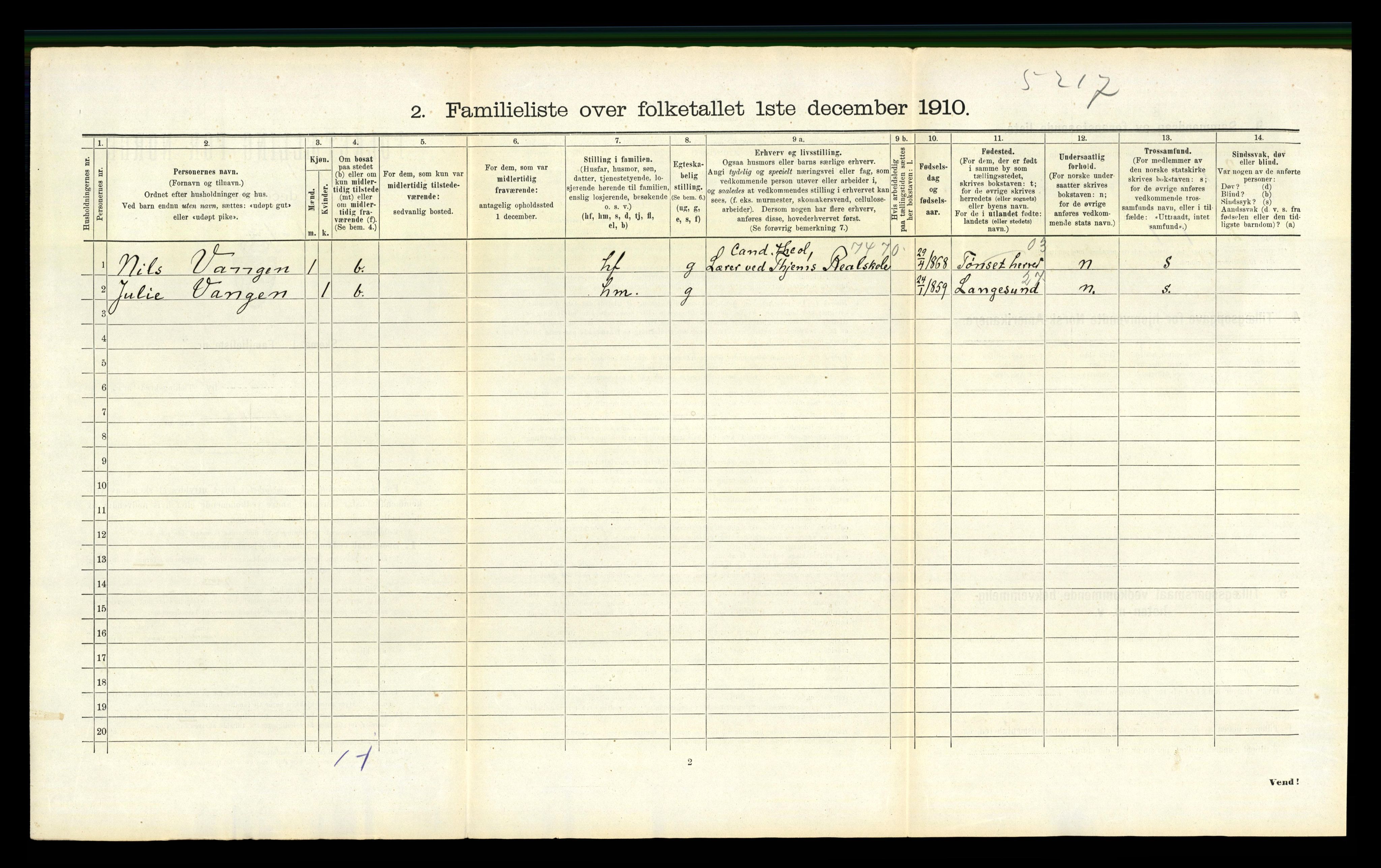 RA, 1910 census for Trondheim, 1910, p. 16838