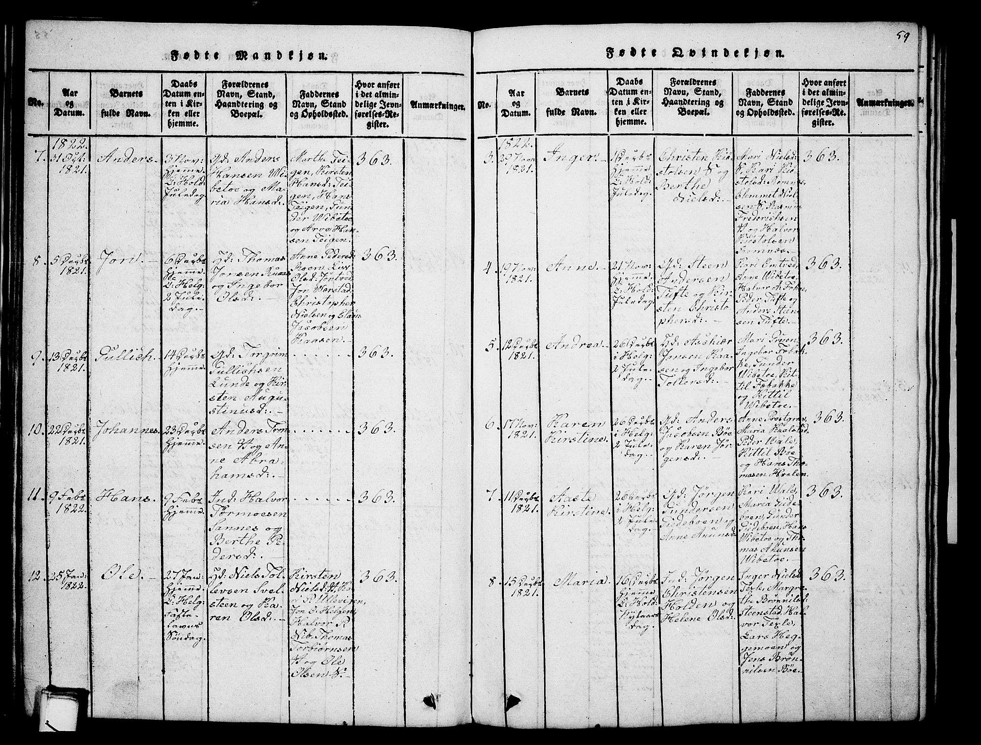 Holla kirkebøker, SAKO/A-272/G/Ga/L0001: Parish register (copy) no. I 1, 1814-1830, p. 59