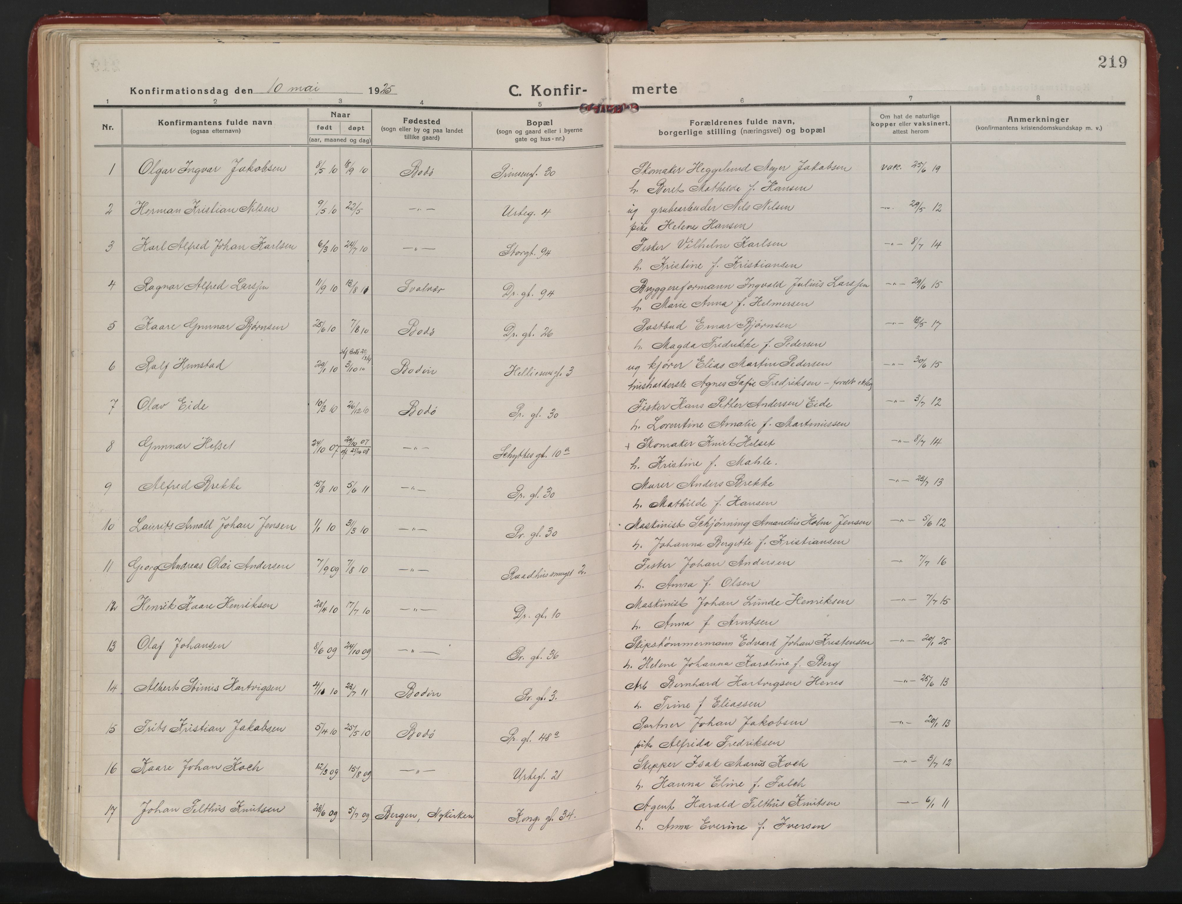 Ministerialprotokoller, klokkerbøker og fødselsregistre - Nordland, SAT/A-1459/801/L0017: Parish register (official) no. 801A17, 1917-1930, p. 219