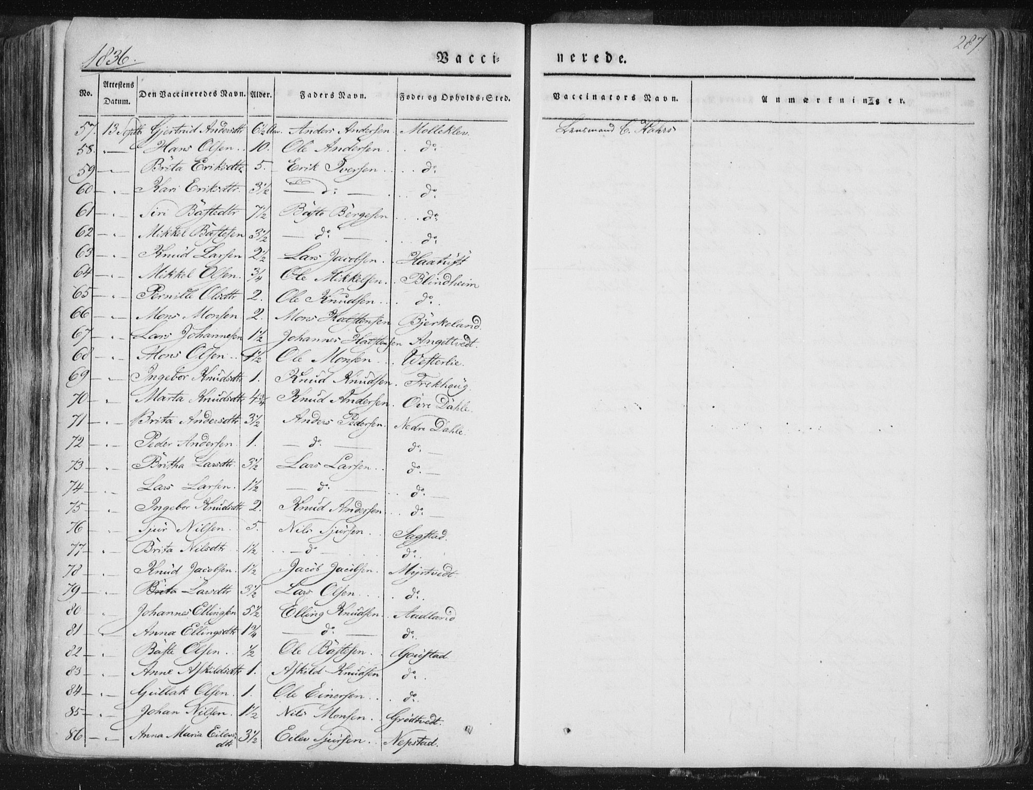 Hamre sokneprestembete, AV/SAB-A-75501/H/Ha/Haa/Haaa/L0012: Parish register (official) no. A 12, 1834-1845, p. 287