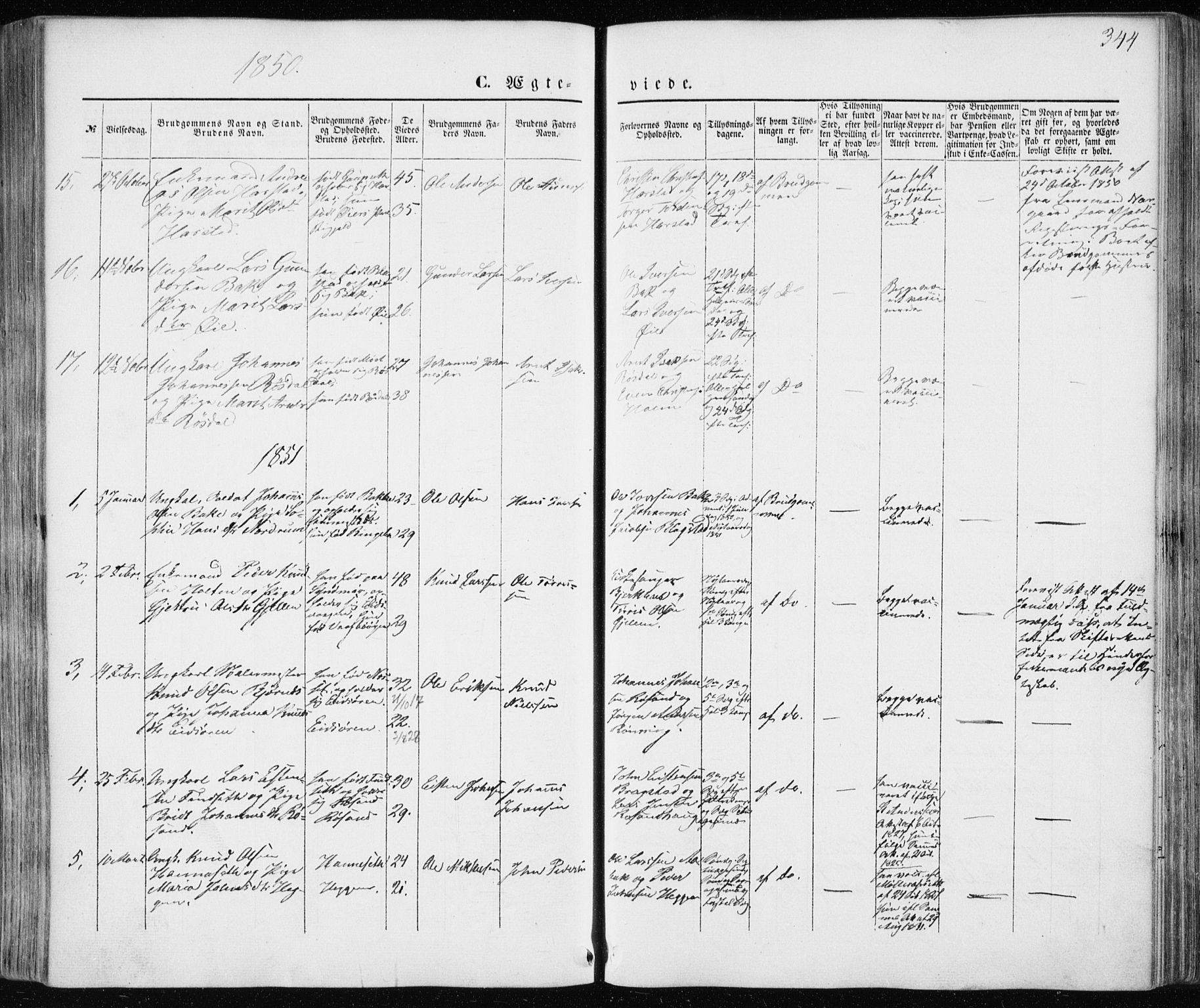Ministerialprotokoller, klokkerbøker og fødselsregistre - Møre og Romsdal, SAT/A-1454/586/L0984: Parish register (official) no. 586A10, 1844-1856, p. 344
