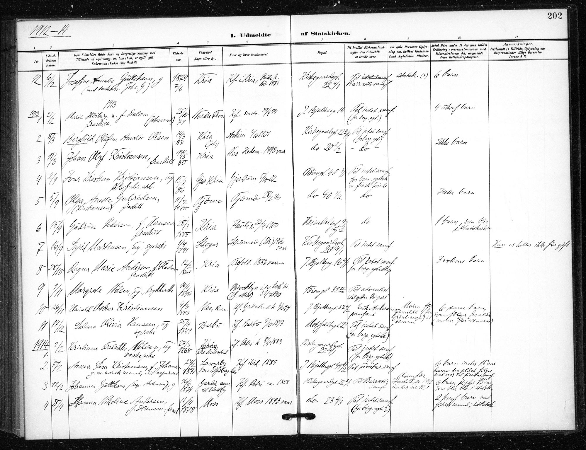 Tøyen prestekontor Kirkebøker, SAO/A-10167a/F/Fa/L0002: Parish register (official) no. 2, 1907-1916, p. 202