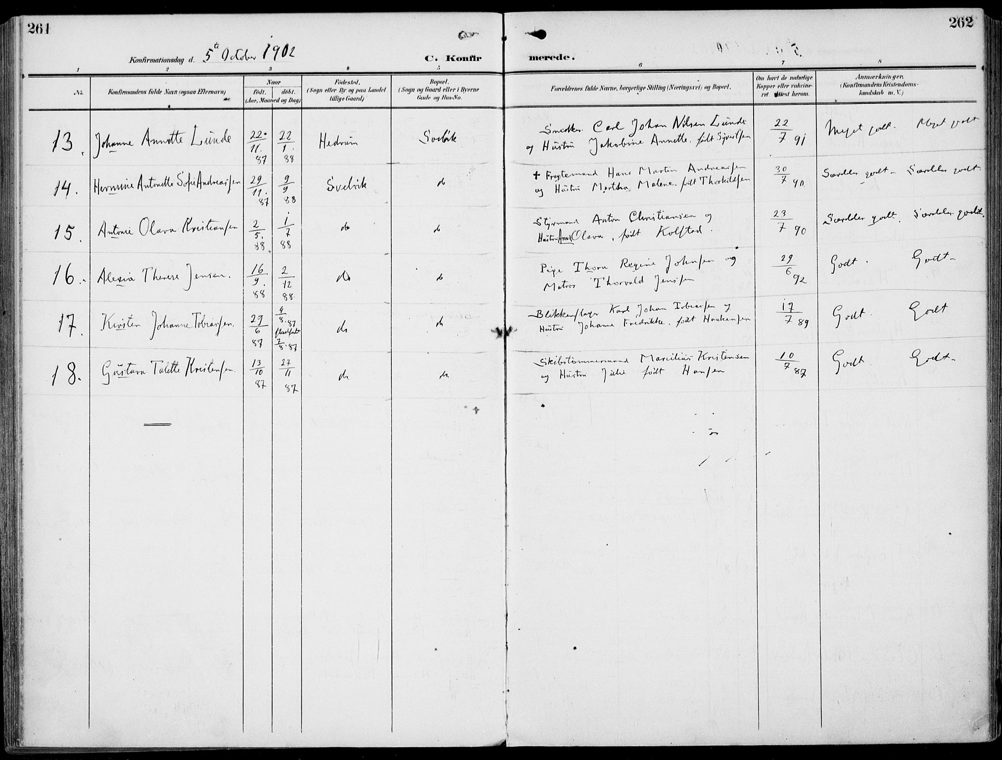 Strømm kirkebøker, AV/SAKO-A-322/F/Fb/L0002: Parish register (official) no. II 2, 1900-1919, p. 261-262