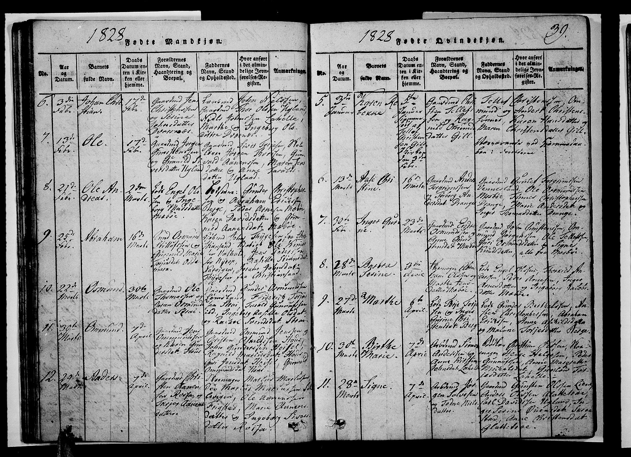 Oddernes sokneprestkontor, AV/SAK-1111-0033/F/Fb/Fba/L0003: Parish register (copy) no. B 3, 1820-1838, p. 39