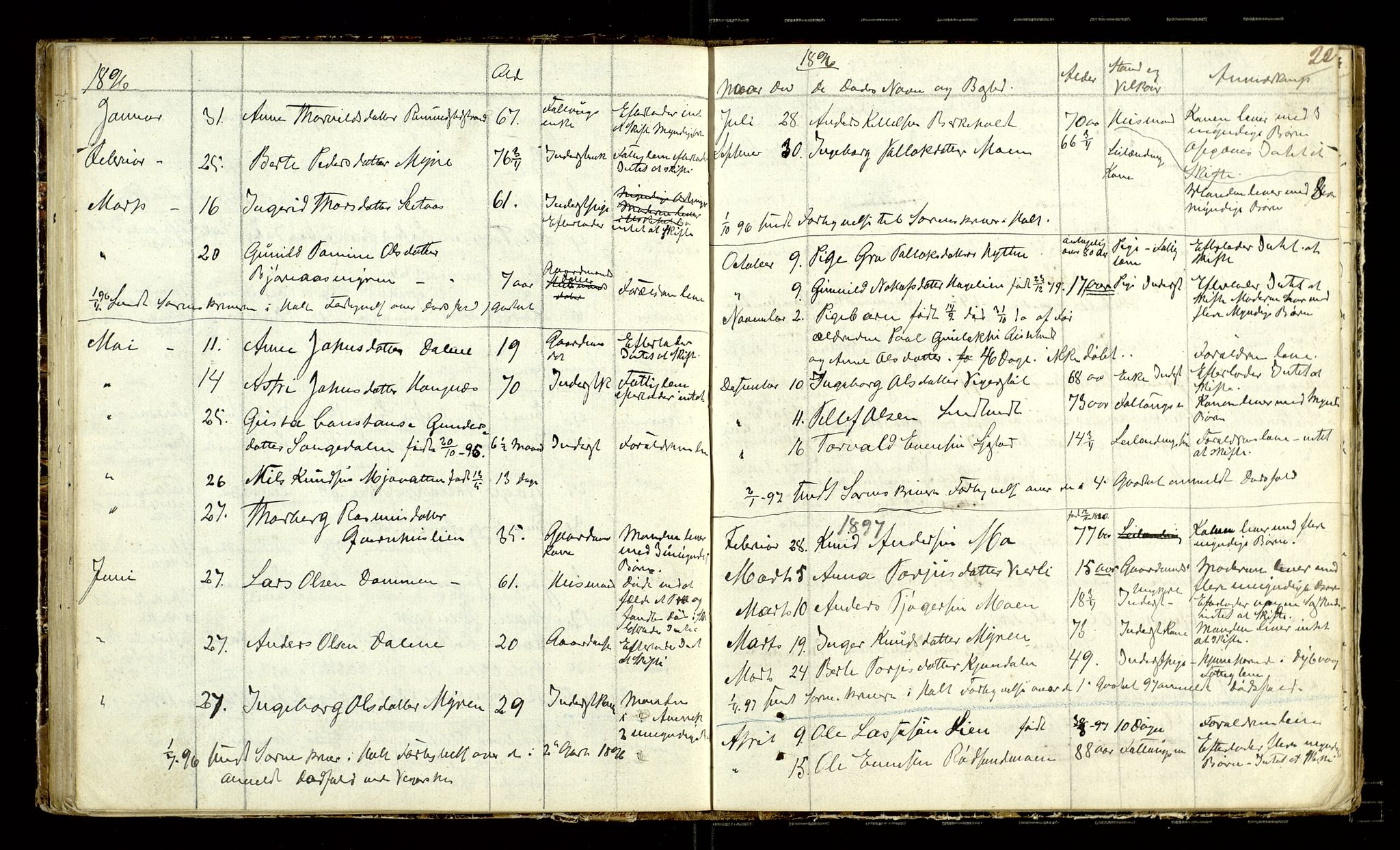 Vegårshei lensmannskontor, AV/SAK-1241-0049/F/Fe/L0001/0001: Dødsfallsprotokoller / Dødsfallsprotokoll, 1880-1905, p. 22