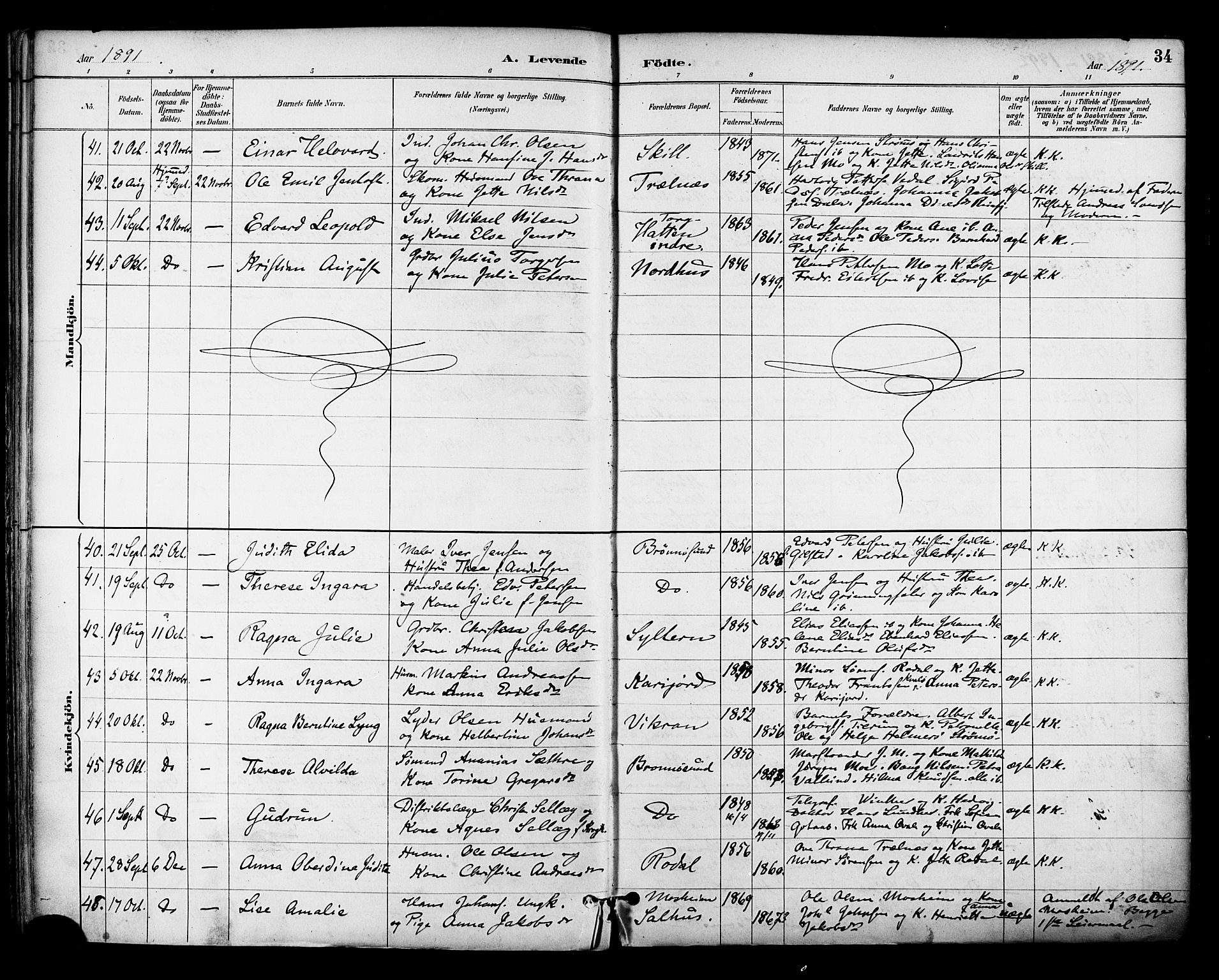 Ministerialprotokoller, klokkerbøker og fødselsregistre - Nordland, AV/SAT-A-1459/813/L0200: Parish register (official) no. 813A10, 1886-1900, p. 34