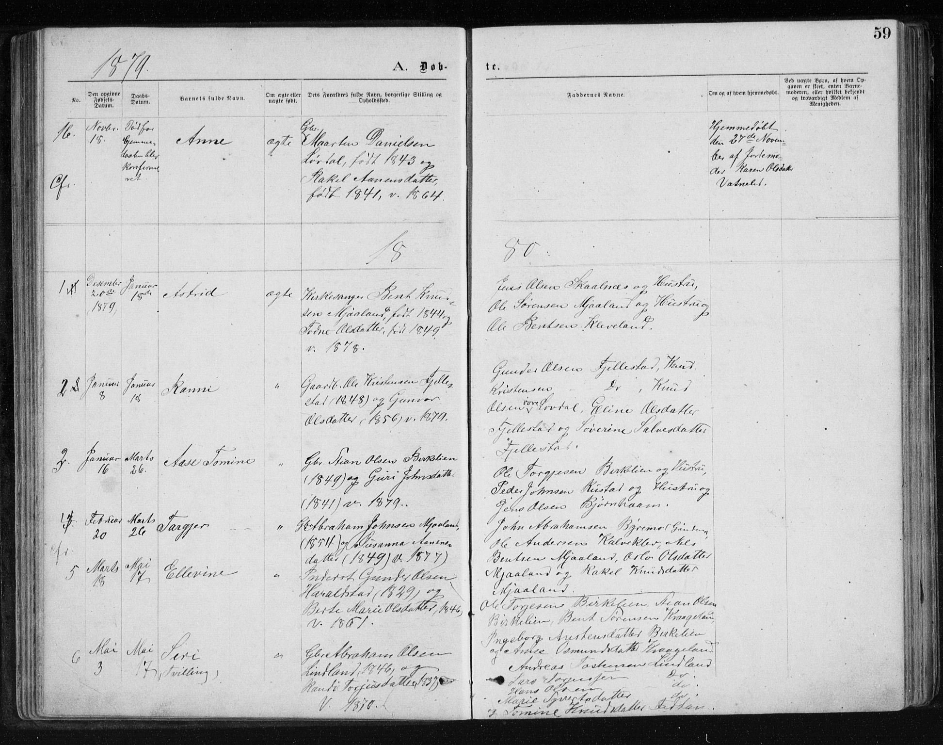 Holum sokneprestkontor, SAK/1111-0022/F/Fb/Fbb/L0003: Parish register (copy) no. B 3, 1875-1898, p. 59