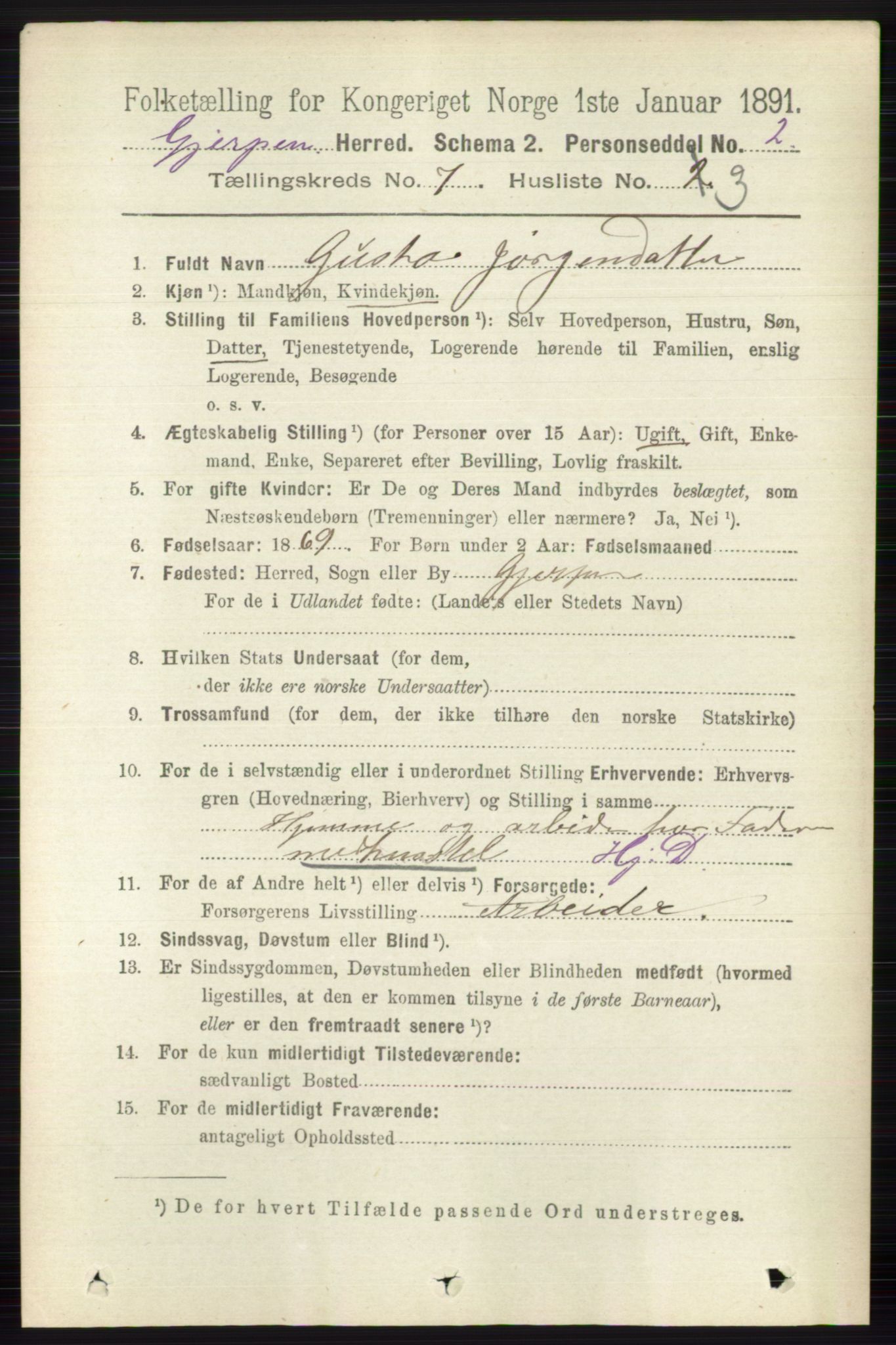 RA, 1891 census for 0812 Gjerpen, 1891, p. 3415