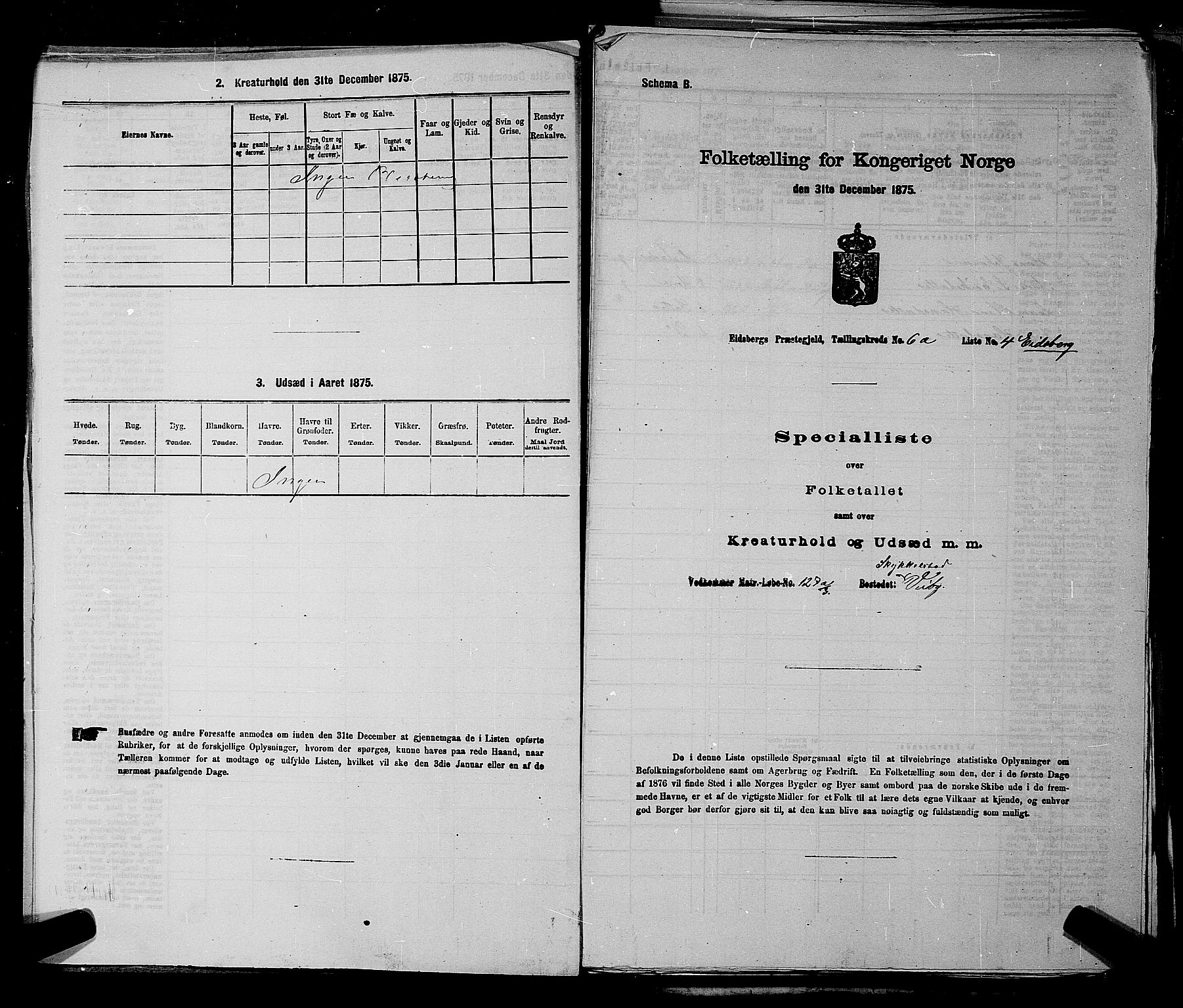 RA, 1875 census for 0125P Eidsberg, 1875, p. 1137