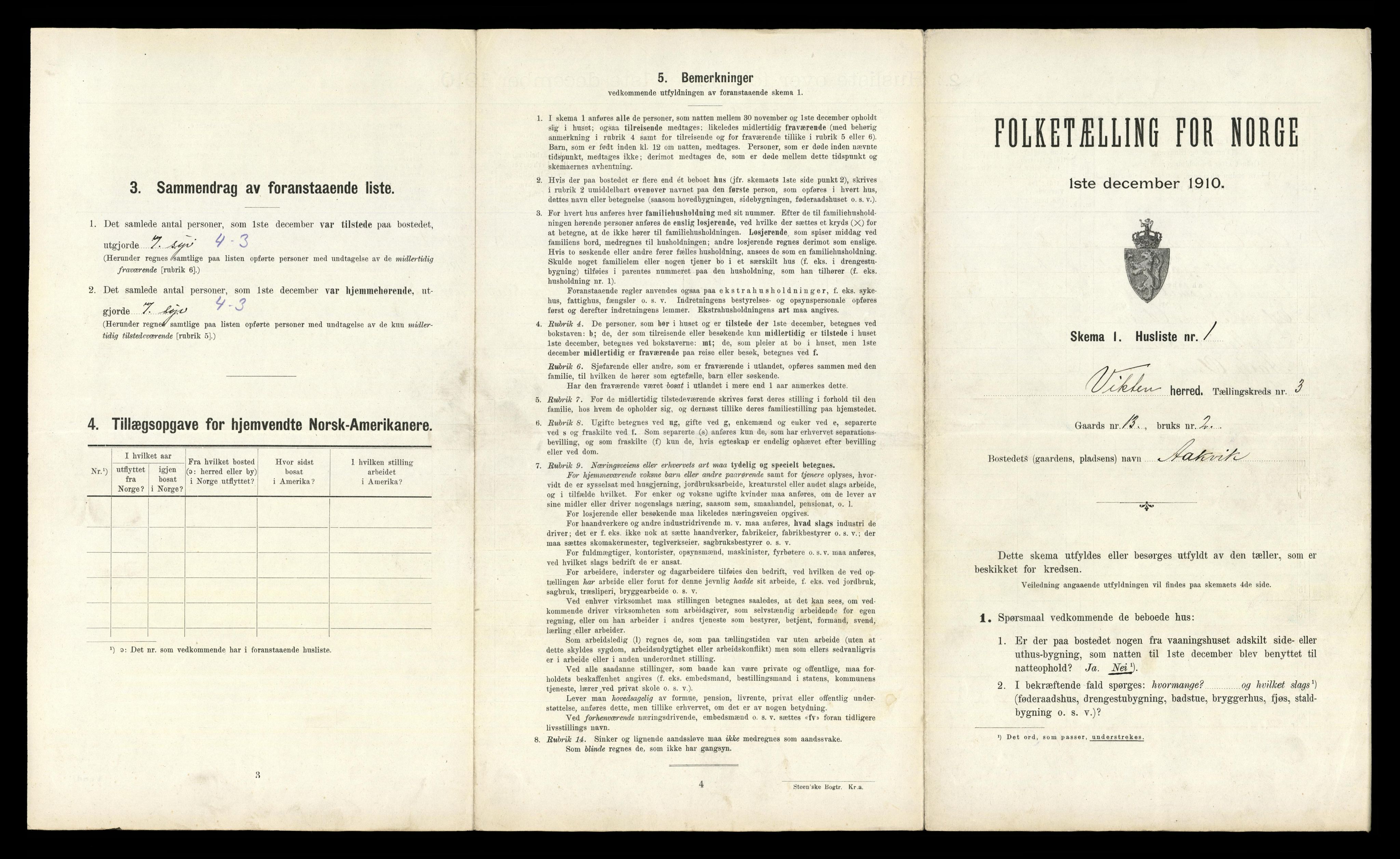 RA, 1910 census for Vikna, 1910, p. 323
