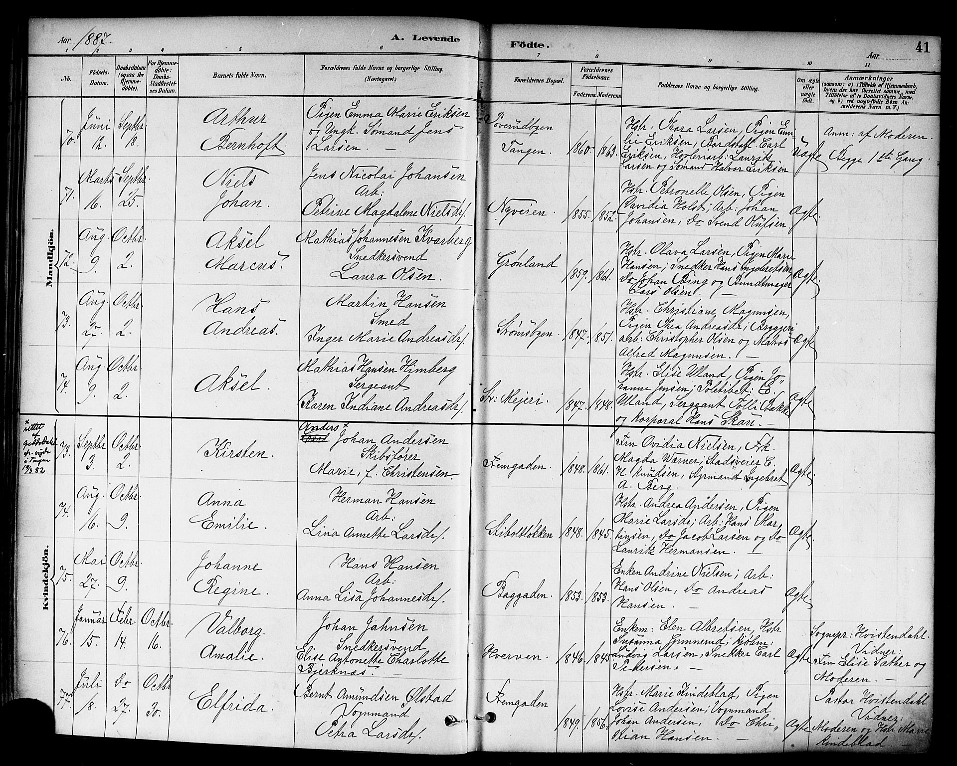 Strømsø kirkebøker, SAKO/A-246/F/Fa/L0023: Parish register (official) no. I 23, 1885-1894, p. 41