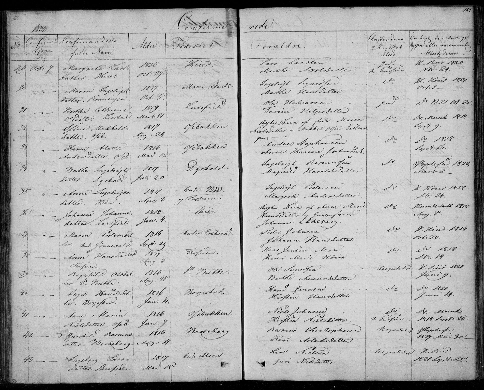 Gjerpen kirkebøker, SAKO/A-265/F/Fa/L0006: Parish register (official) no. I 6, 1829-1834, p. 157