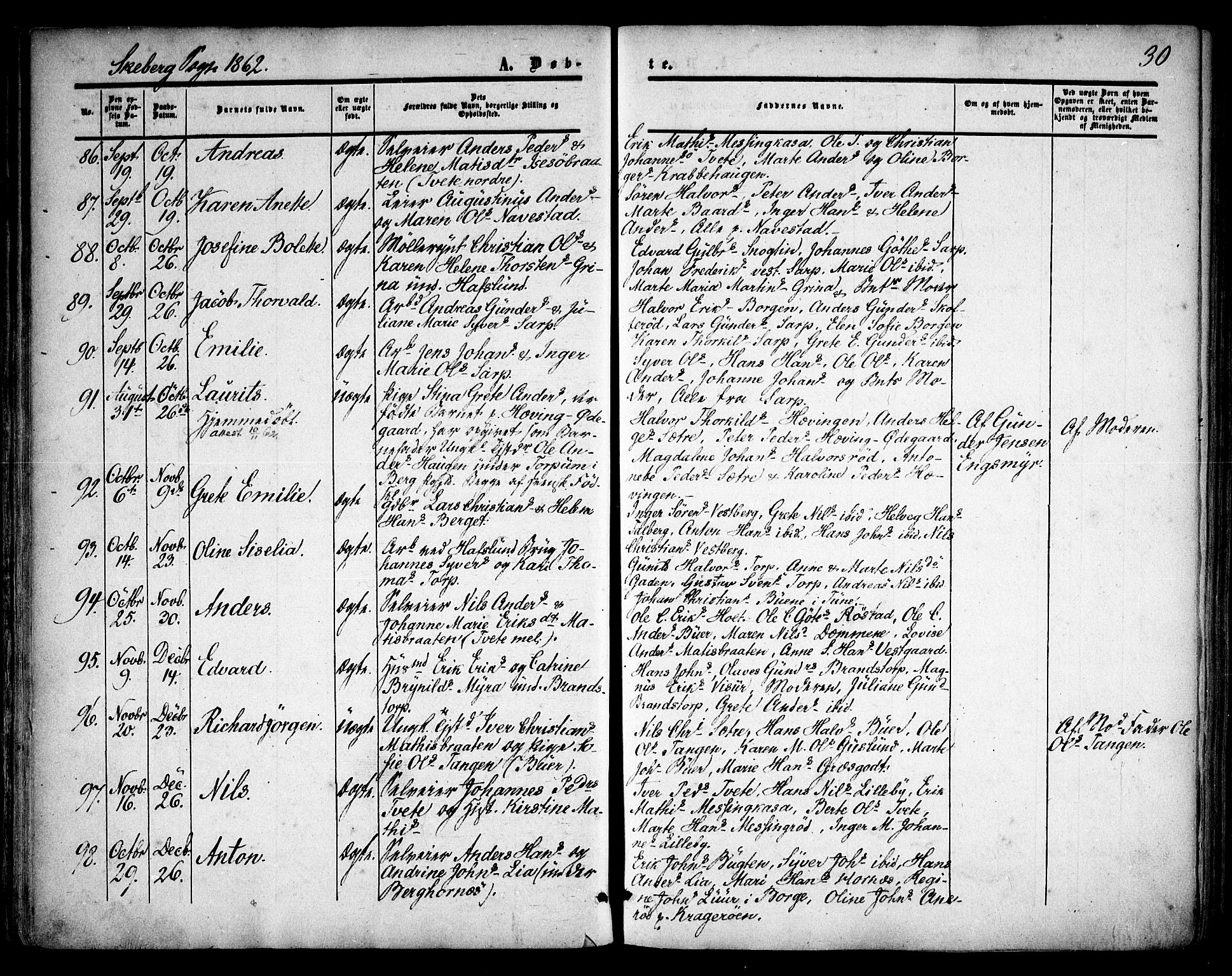 Skjeberg prestekontor Kirkebøker, AV/SAO-A-10923/F/Fa/L0007: Parish register (official) no. I 7, 1859-1868, p. 30
