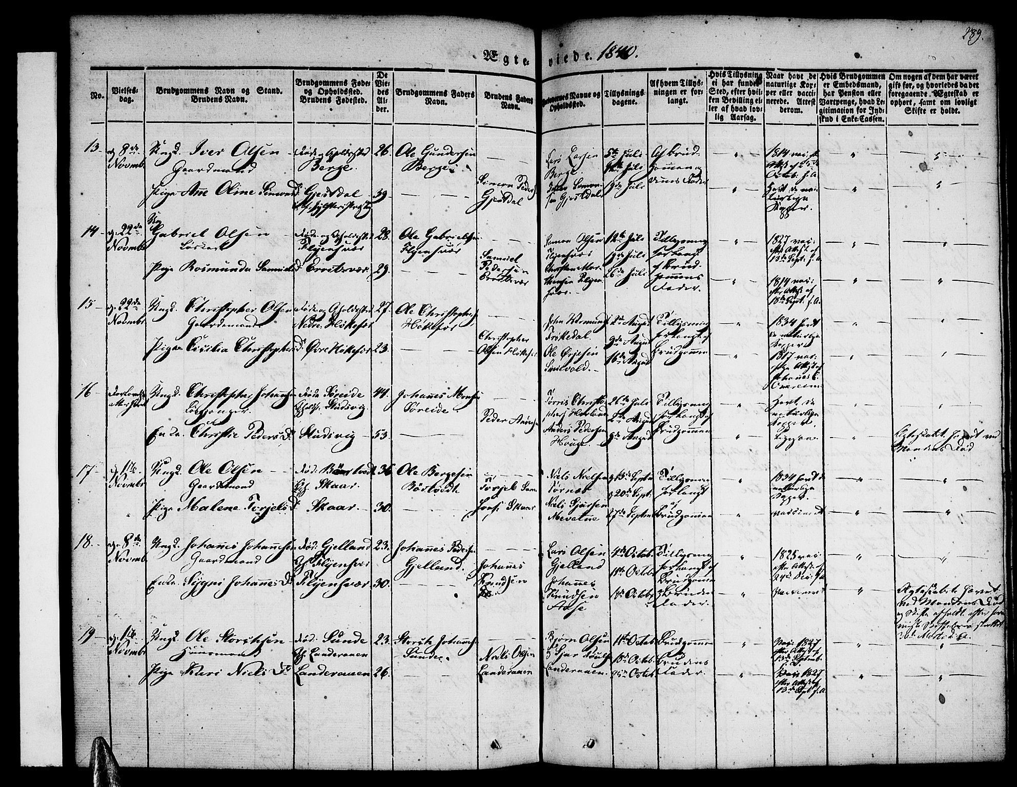 Tysnes sokneprestembete, AV/SAB-A-78601/H/Haa: Parish register (official) no. A 9, 1837-1848, p. 289