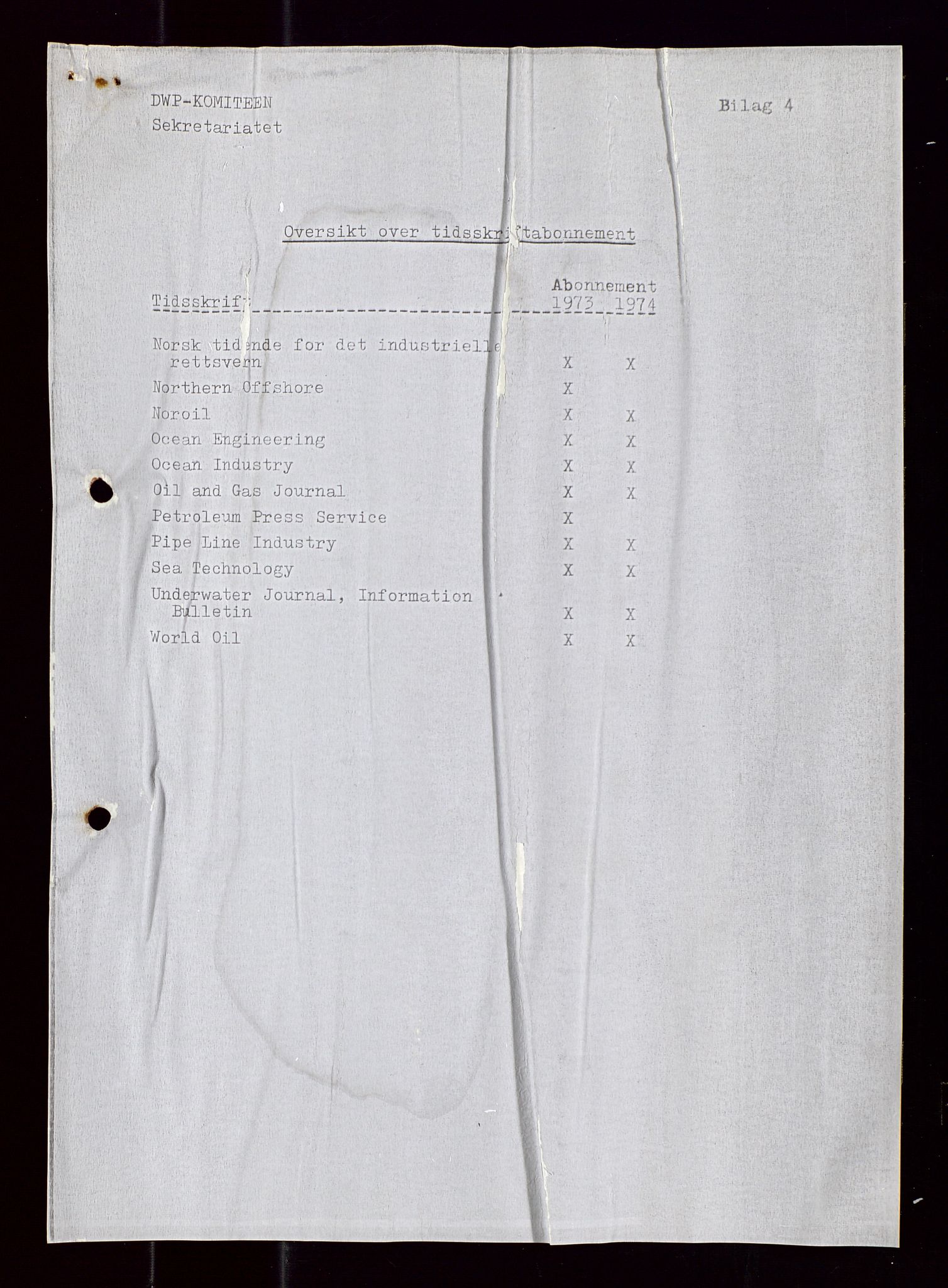 Industridepartementet, Oljekontoret, AV/SAST-A-101348/Di/L0001: DWP, møter juni - november, komiteemøter nr. 19 - 26, 1973-1974, p. 54