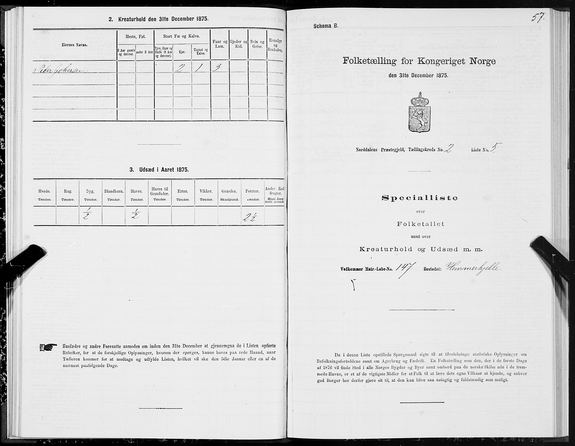 SAT, 1875 census for 1524P Norddal, 1875, p. 1057