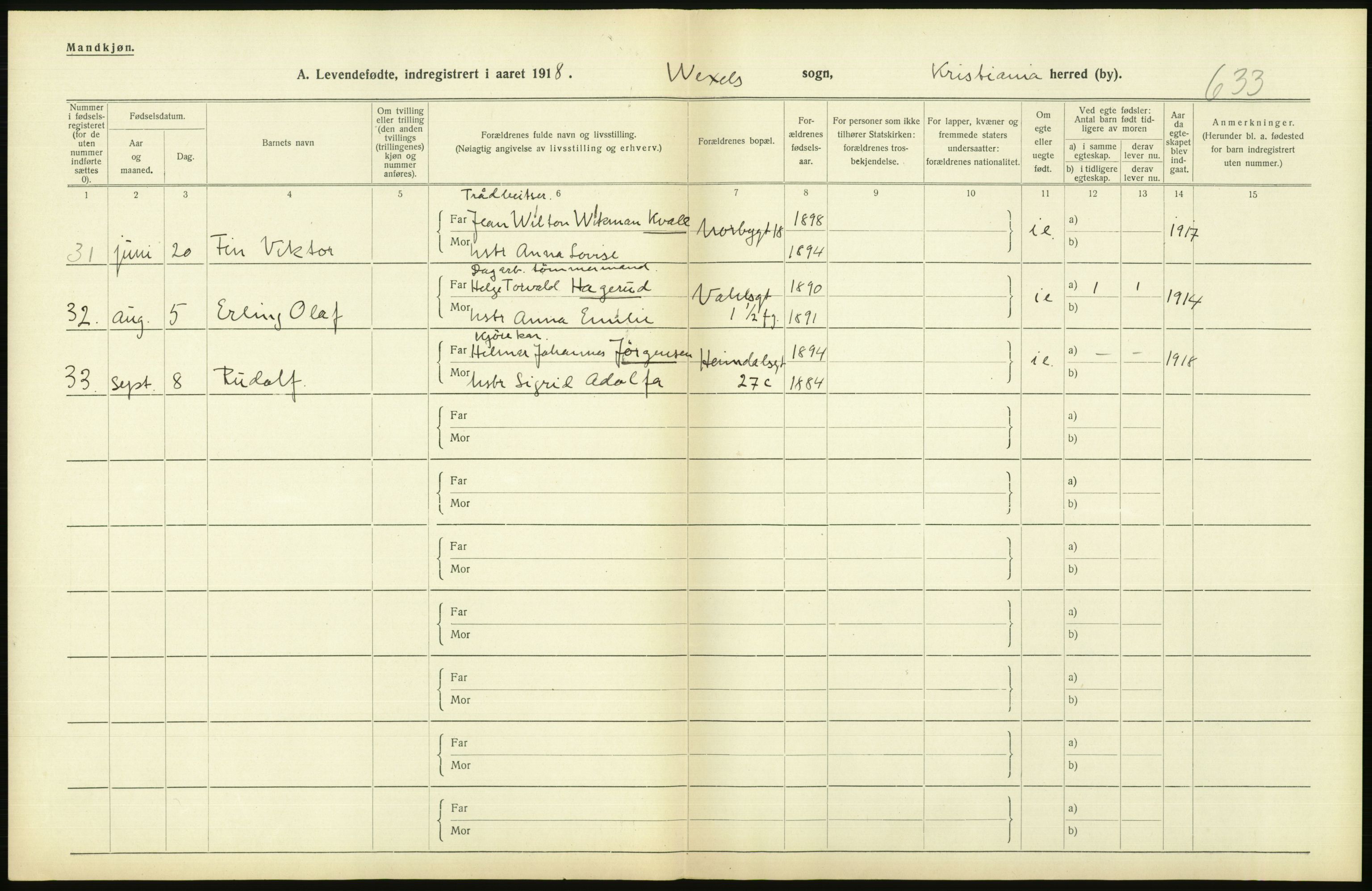 Statistisk sentralbyrå, Sosiodemografiske emner, Befolkning, AV/RA-S-2228/D/Df/Dfb/Dfbh/L0008: Kristiania: Levendefødte menn og kvinner., 1918, p. 798