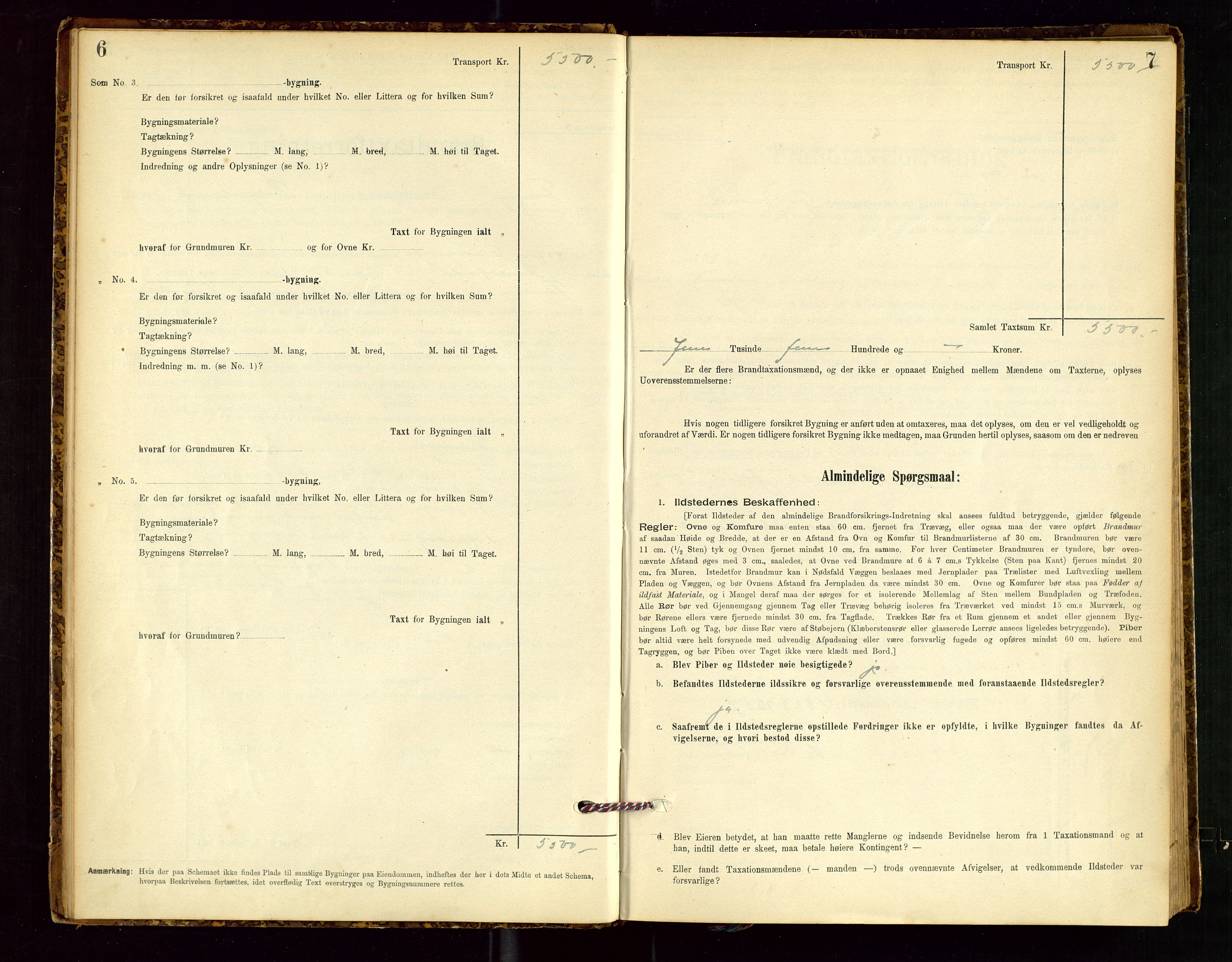 Finnøy lensmannskontor, SAST/A-100442/Goa/L0003: Branntakstprotokoll - skjemaprotokoll, 1896-1954, p. 6-7