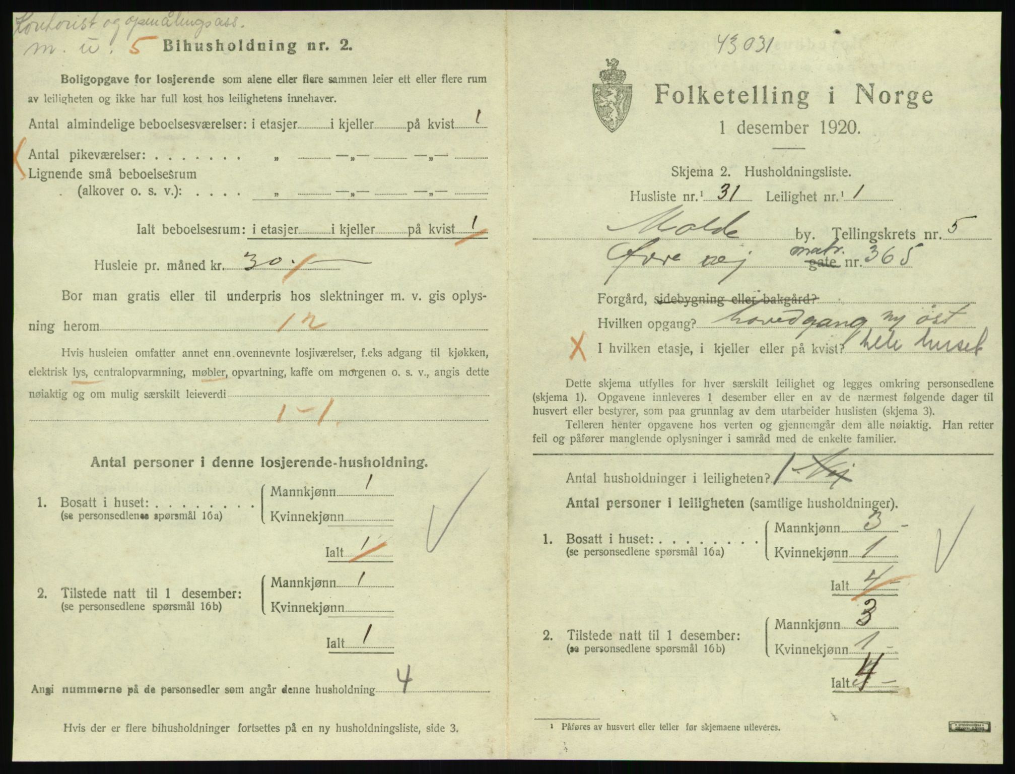 SAT, 1920 census for Molde, 1920, p. 1883