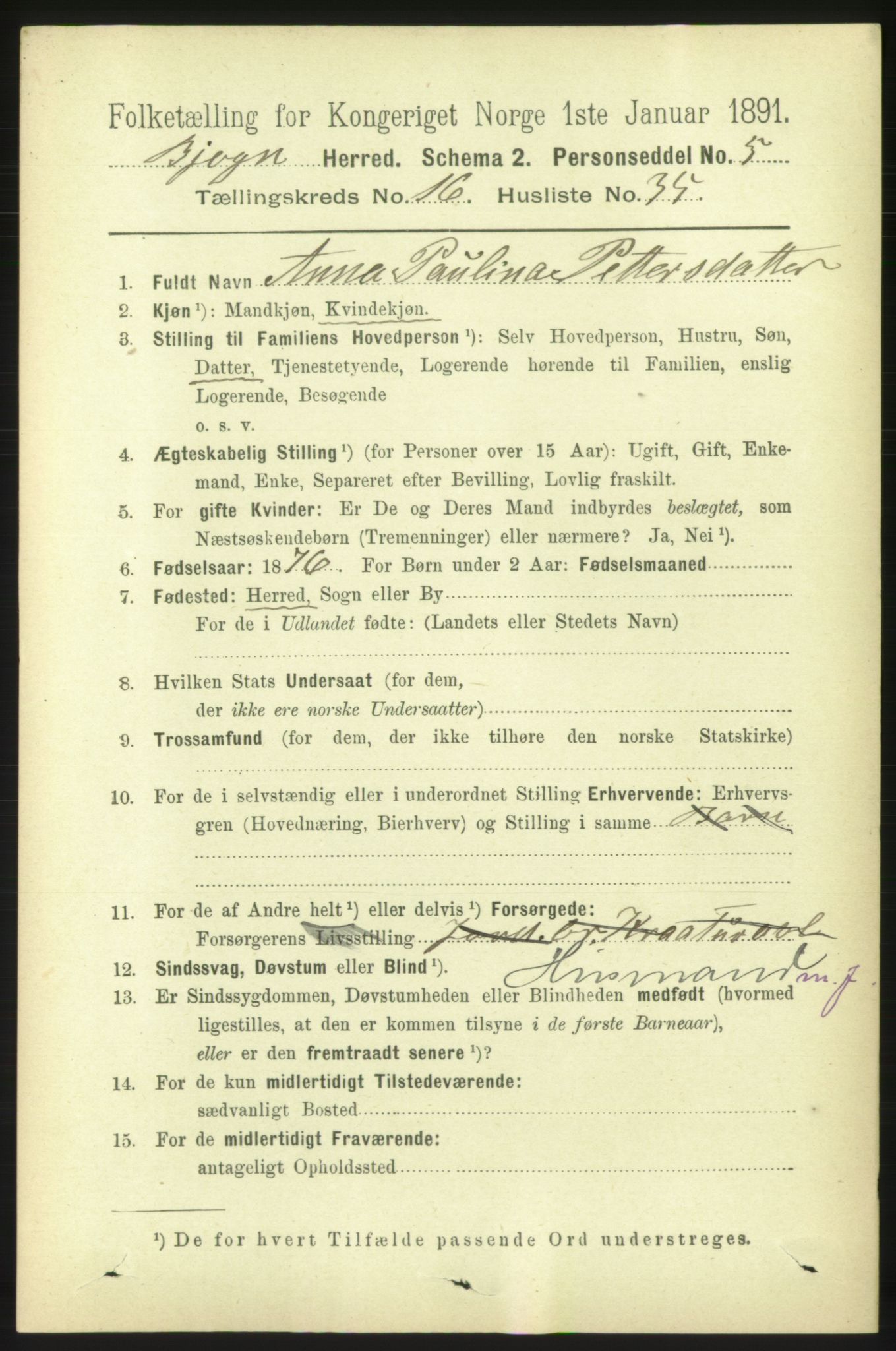 RA, 1891 census for 1627 Bjugn, 1891, p. 4661