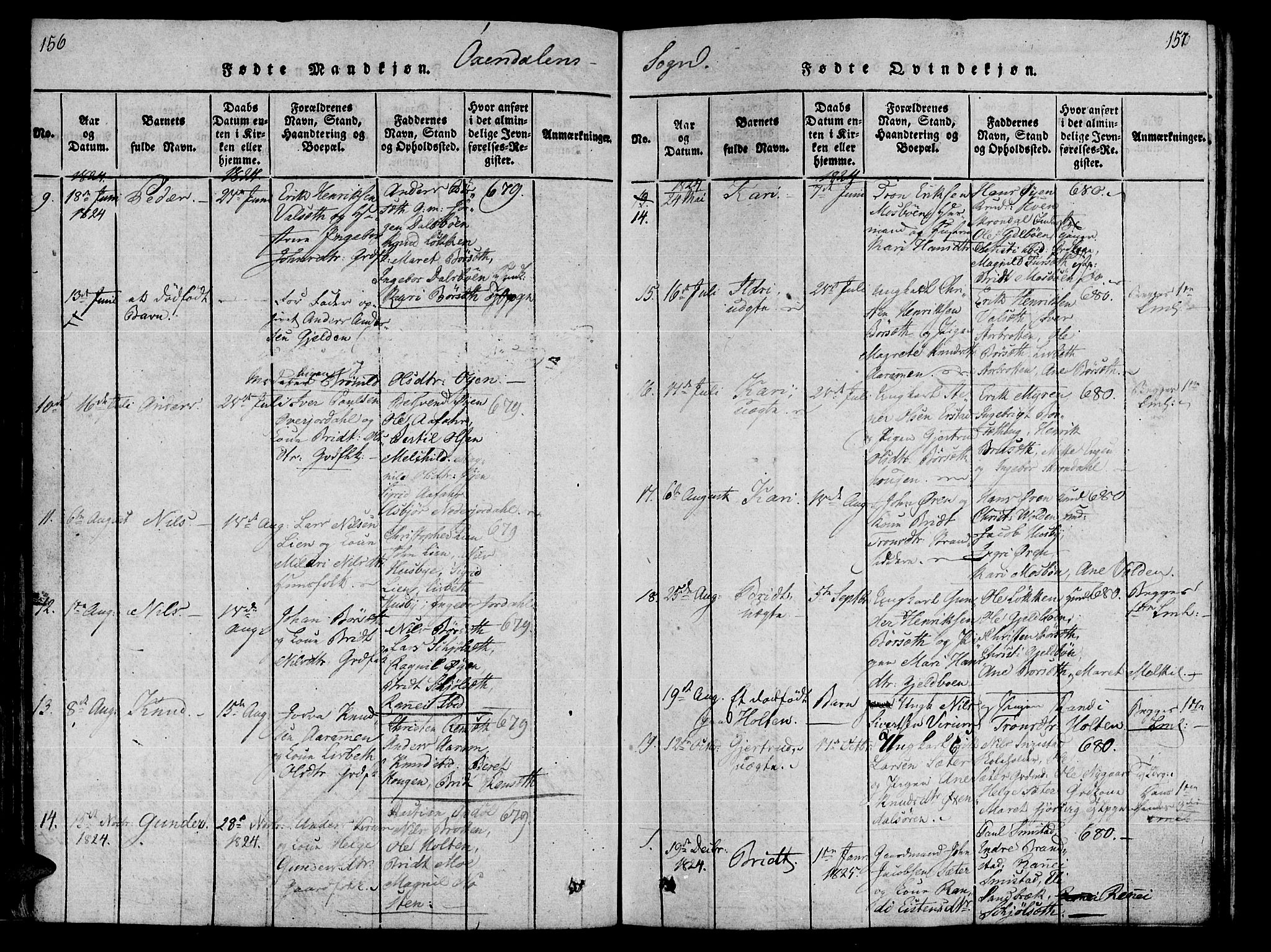 Ministerialprotokoller, klokkerbøker og fødselsregistre - Møre og Romsdal, SAT/A-1454/590/L1011: Parish register (official) no. 590A03 /3, 1819-1832, p. 156-157