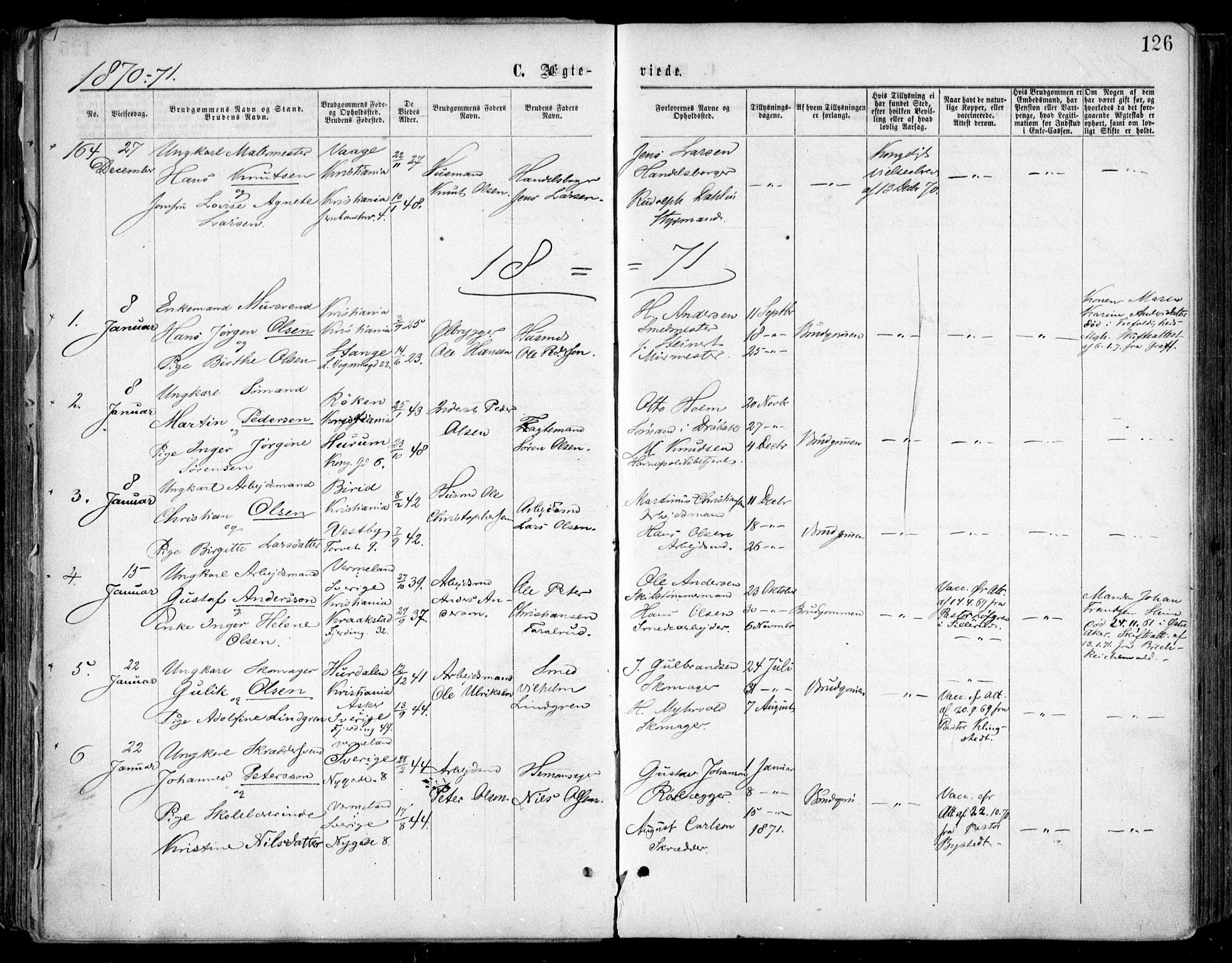 Oslo domkirke Kirkebøker, SAO/A-10752/F/Fa/L0021: Parish register (official) no. 21, 1865-1884, p. 126