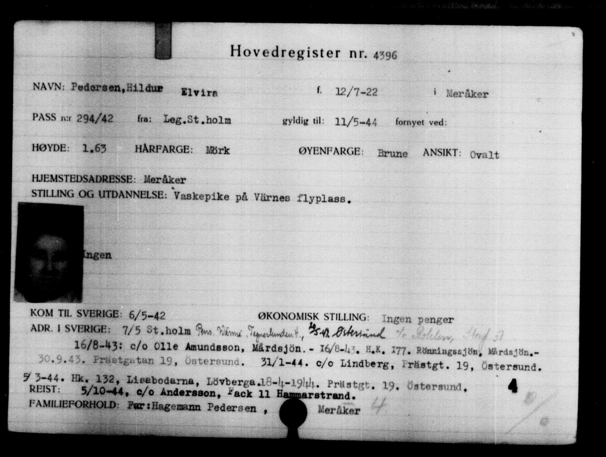 Utenriksstasjonene, Legasjonen i Stockholm, Flyktningkontoret, AV/RA-S-6753/V/Va/L0004: Kjesäterkartoteket, flyktninger med registreringsnr. 3496-6610, 1940-1945, p. 1089