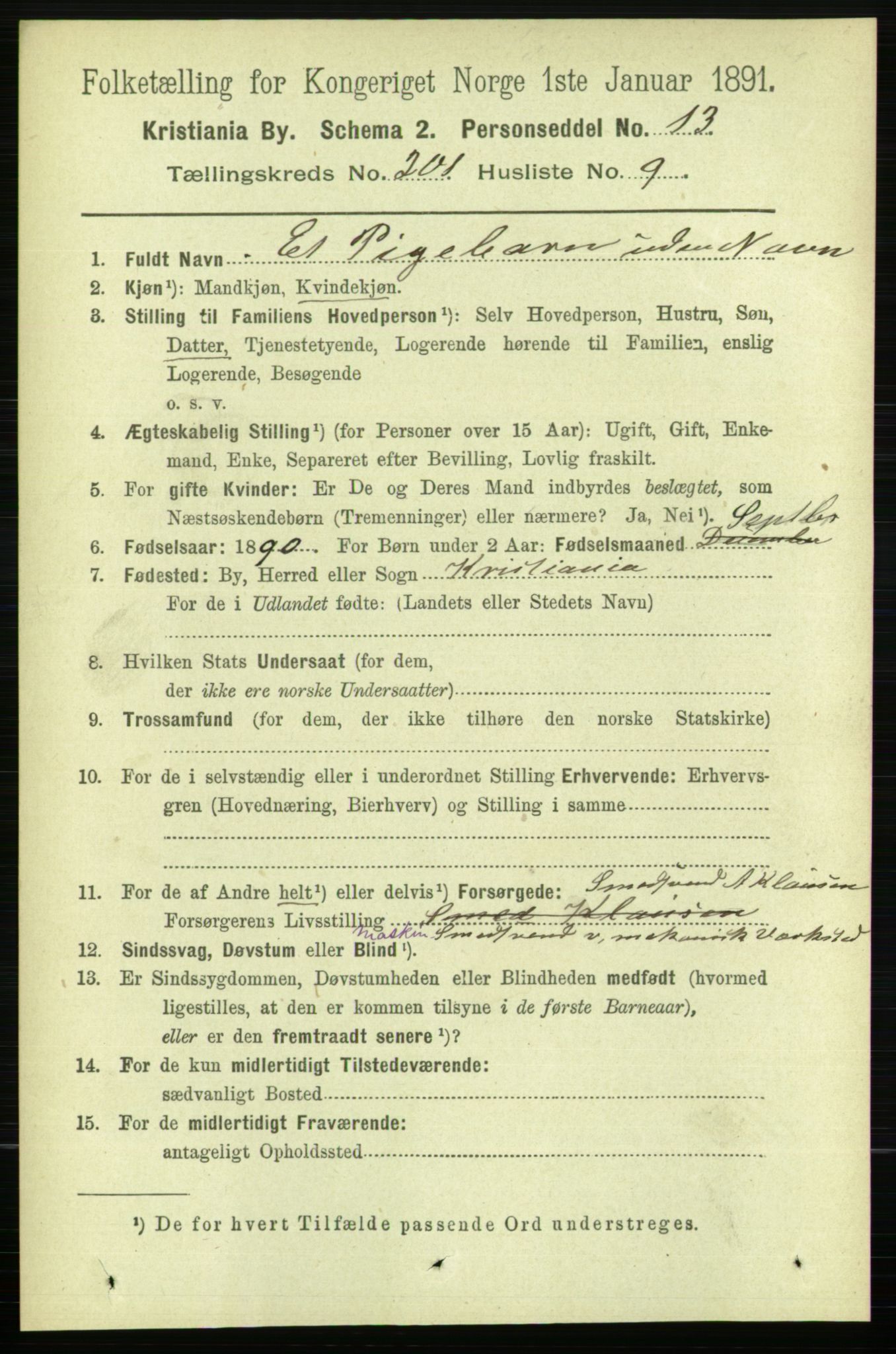 RA, 1891 census for 0301 Kristiania, 1891, p. 121047