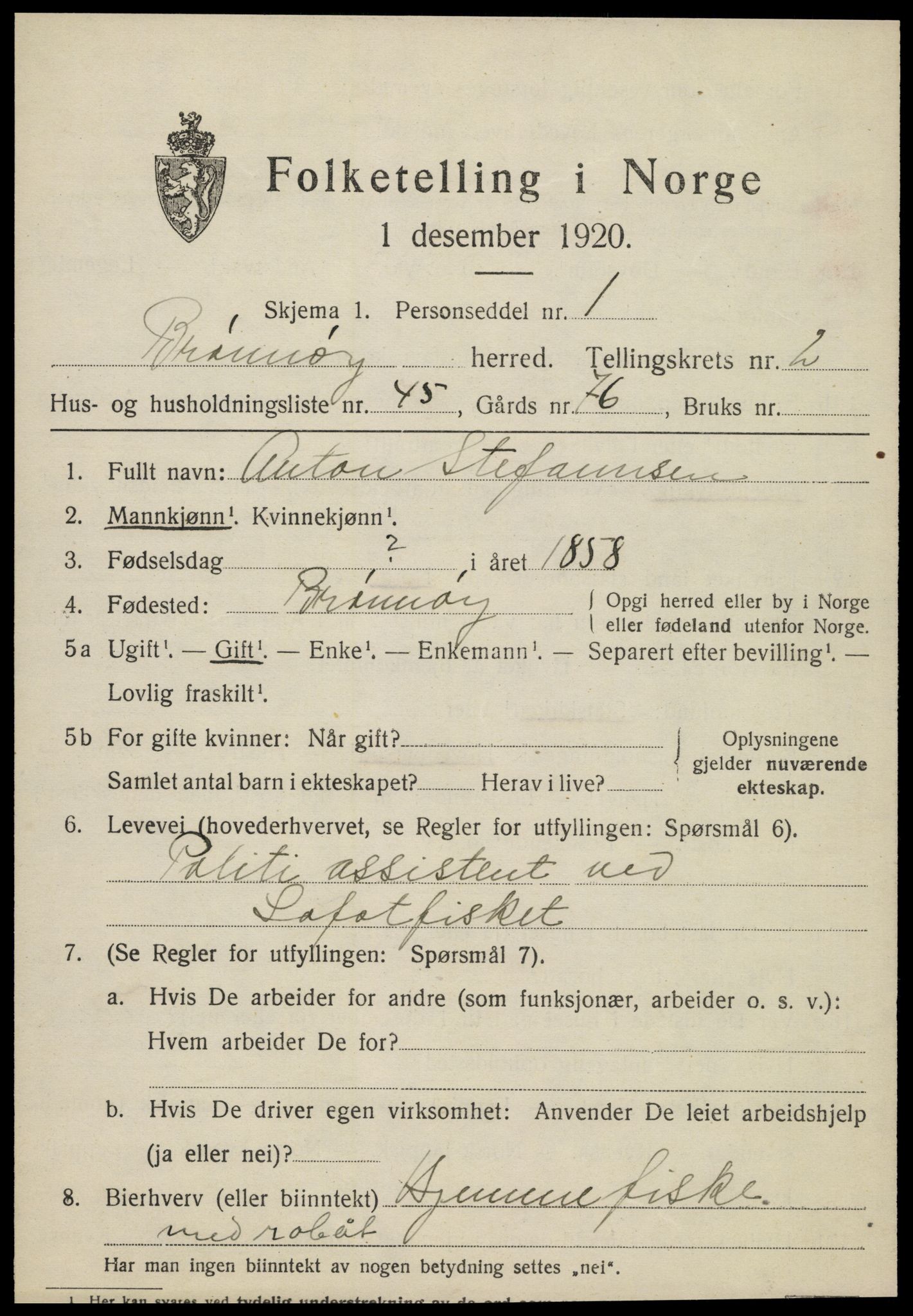 SAT, 1920 census for Brønnøy, 1920, p. 2470