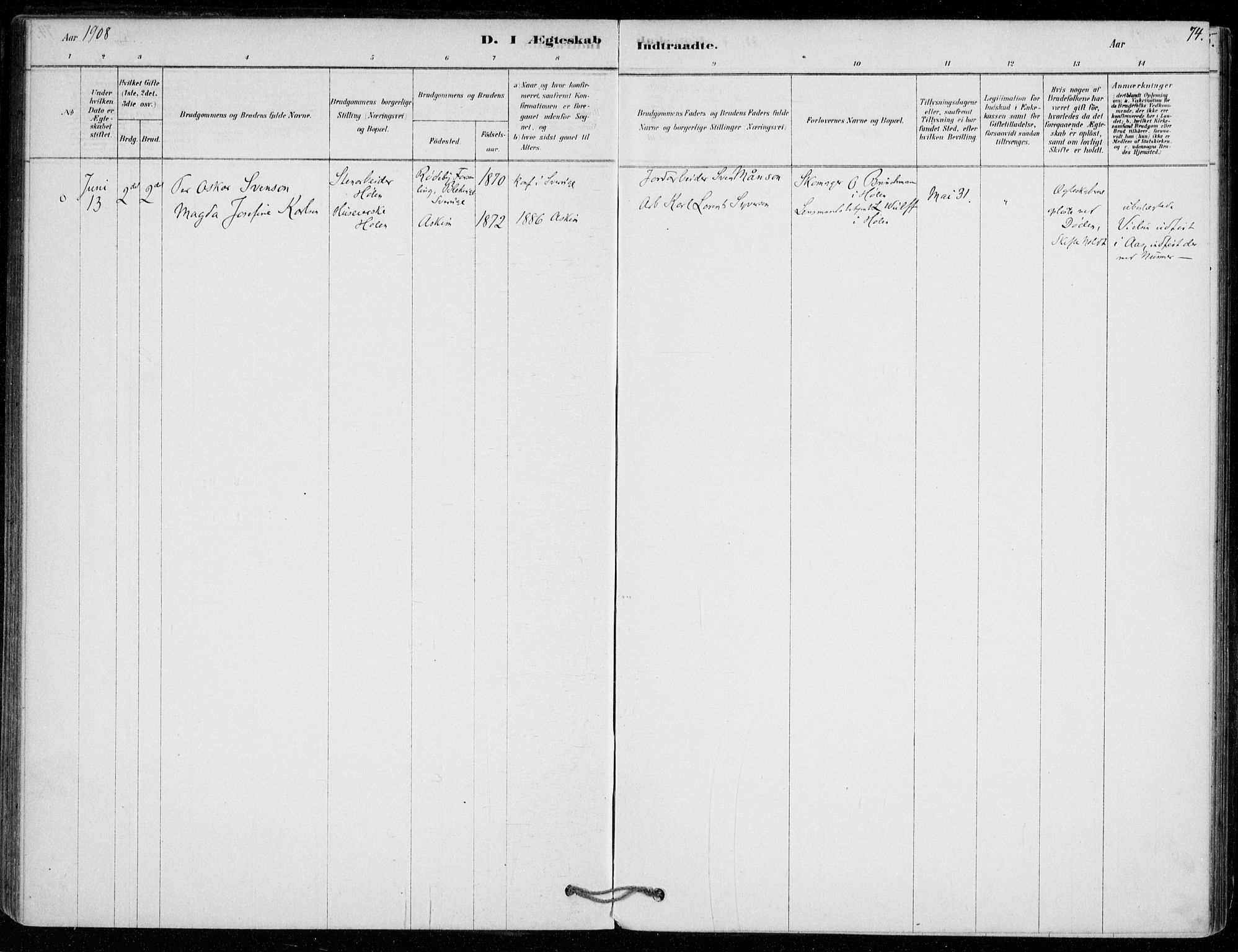 Vestby prestekontor Kirkebøker, SAO/A-10893/F/Fe/L0001: Parish register (official) no. V 1, 1878-1931, p. 74