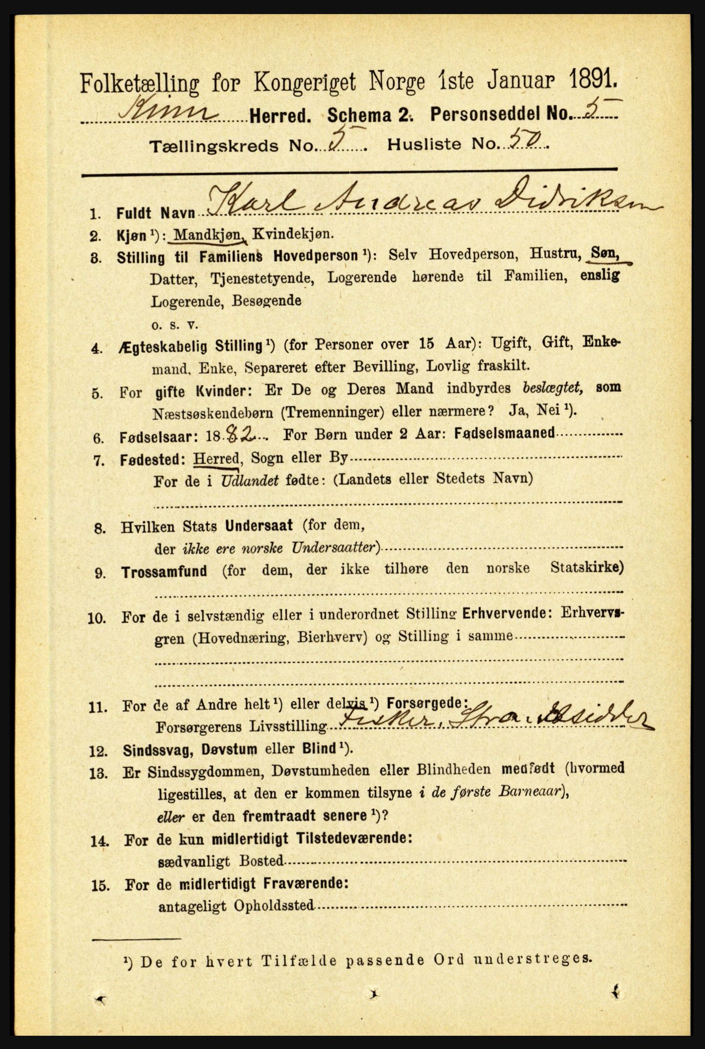 RA, 1891 census for 1437 Kinn, 1891, p. 2096