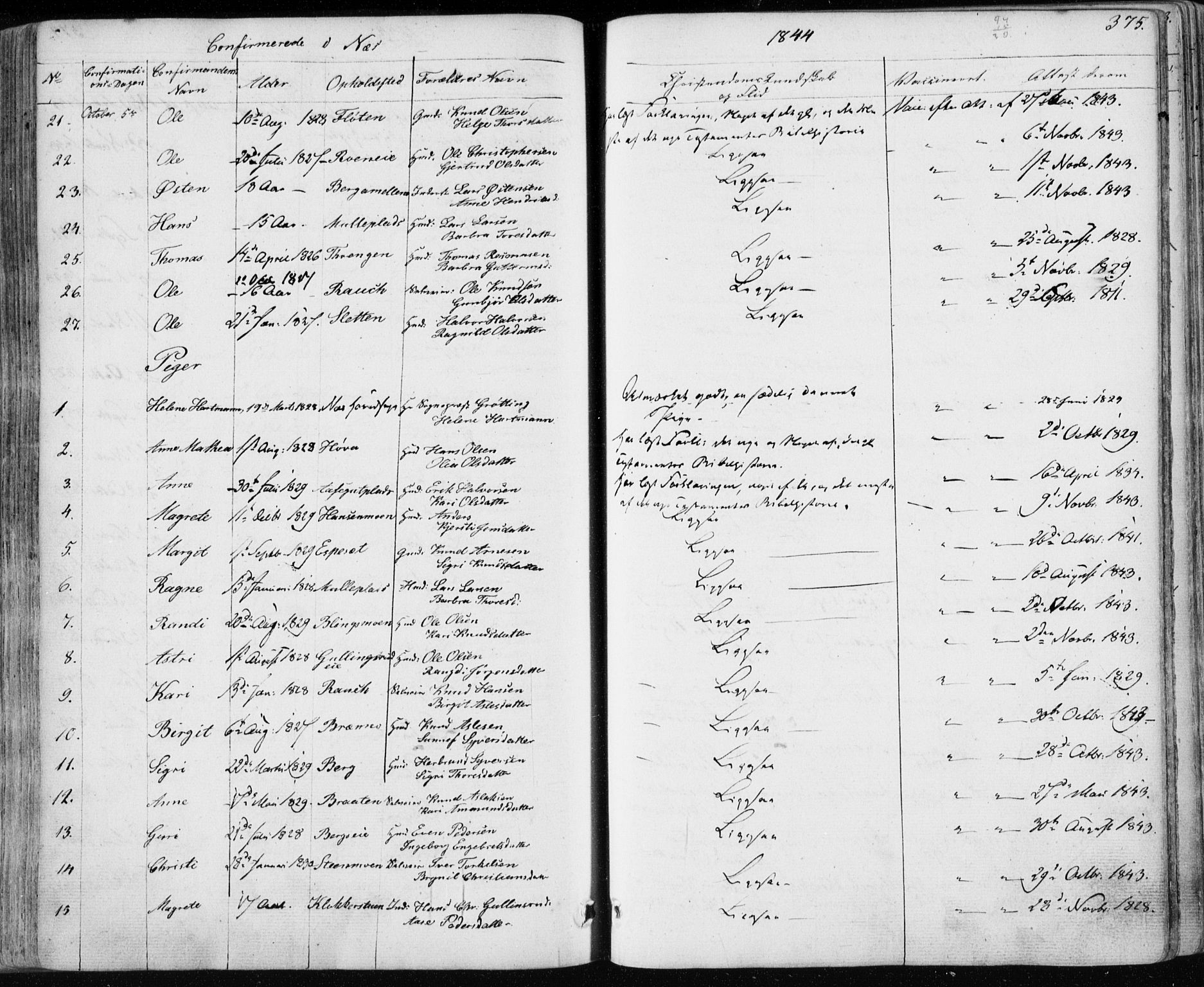 Nes kirkebøker, AV/SAKO-A-236/F/Fa/L0009: Parish register (official) no. 9, 1834-1863, p. 375