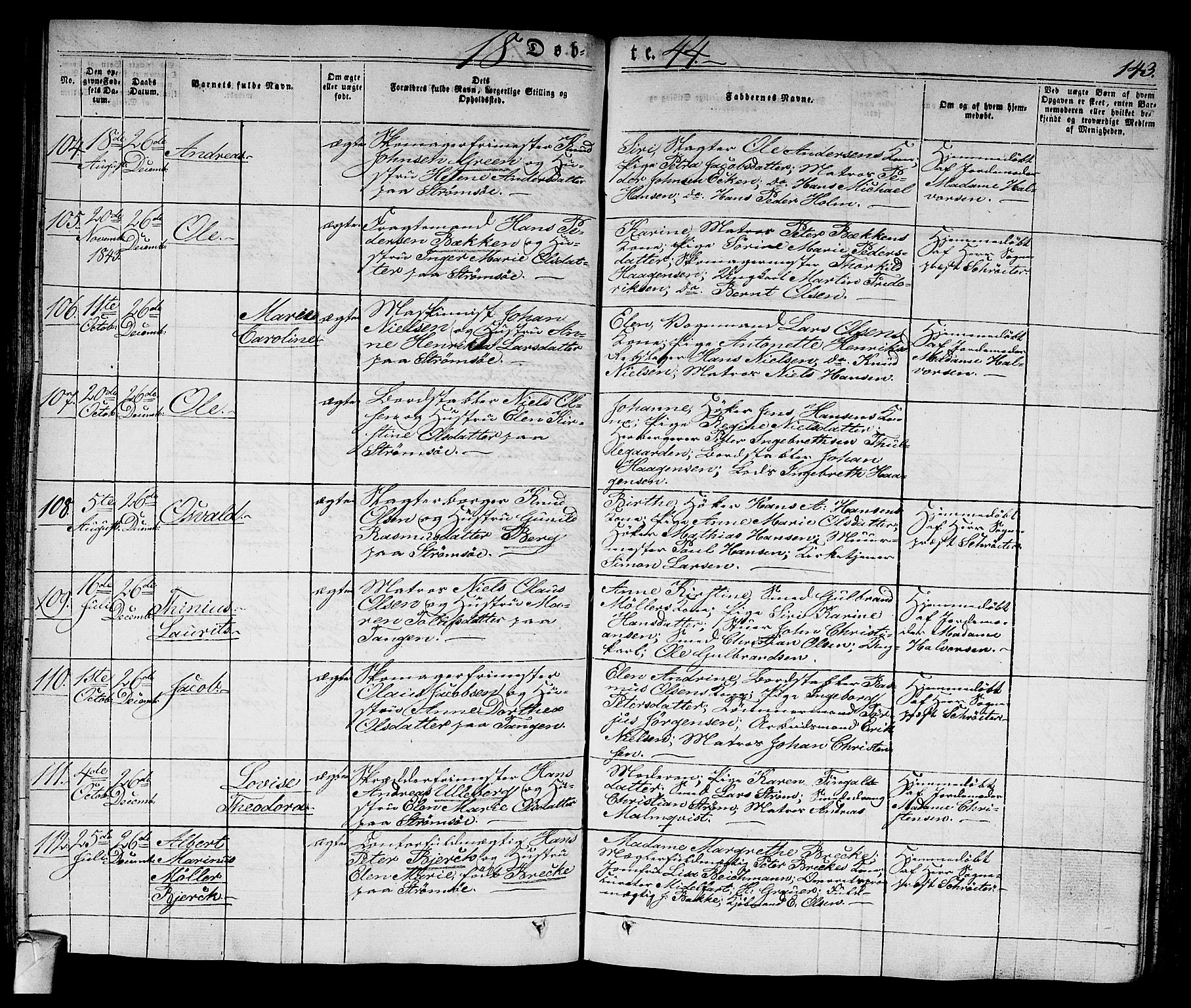 Strømsø kirkebøker, AV/SAKO-A-246/F/Fa/L0012: Parish register (official) no. I 12, 1830-1847, p. 143