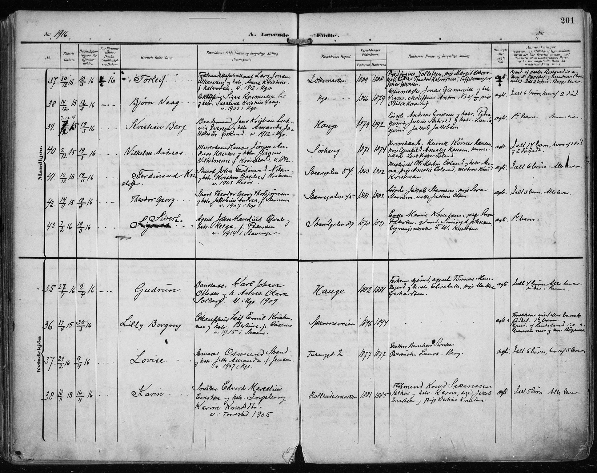 Haugesund sokneprestkontor, AV/SAST-A -101863/H/Ha/Haa/L0008: Parish register (official) no. A 8, 1908-1921, p. 201