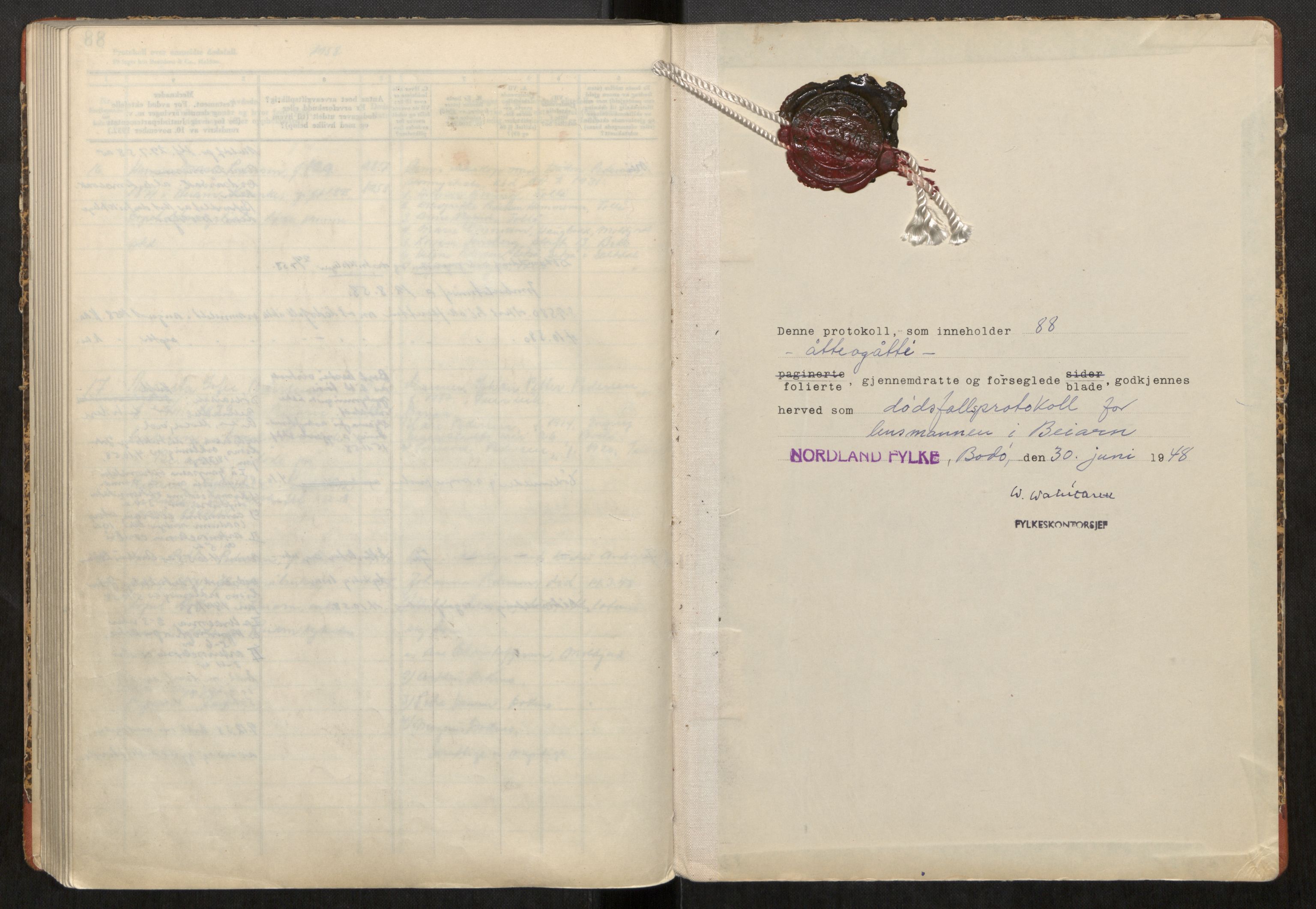 Beiarn lensmannskontor, AV/SAT-A-5676/2/Ga/L0004: Dødsfallprotokoll, 1948-1958