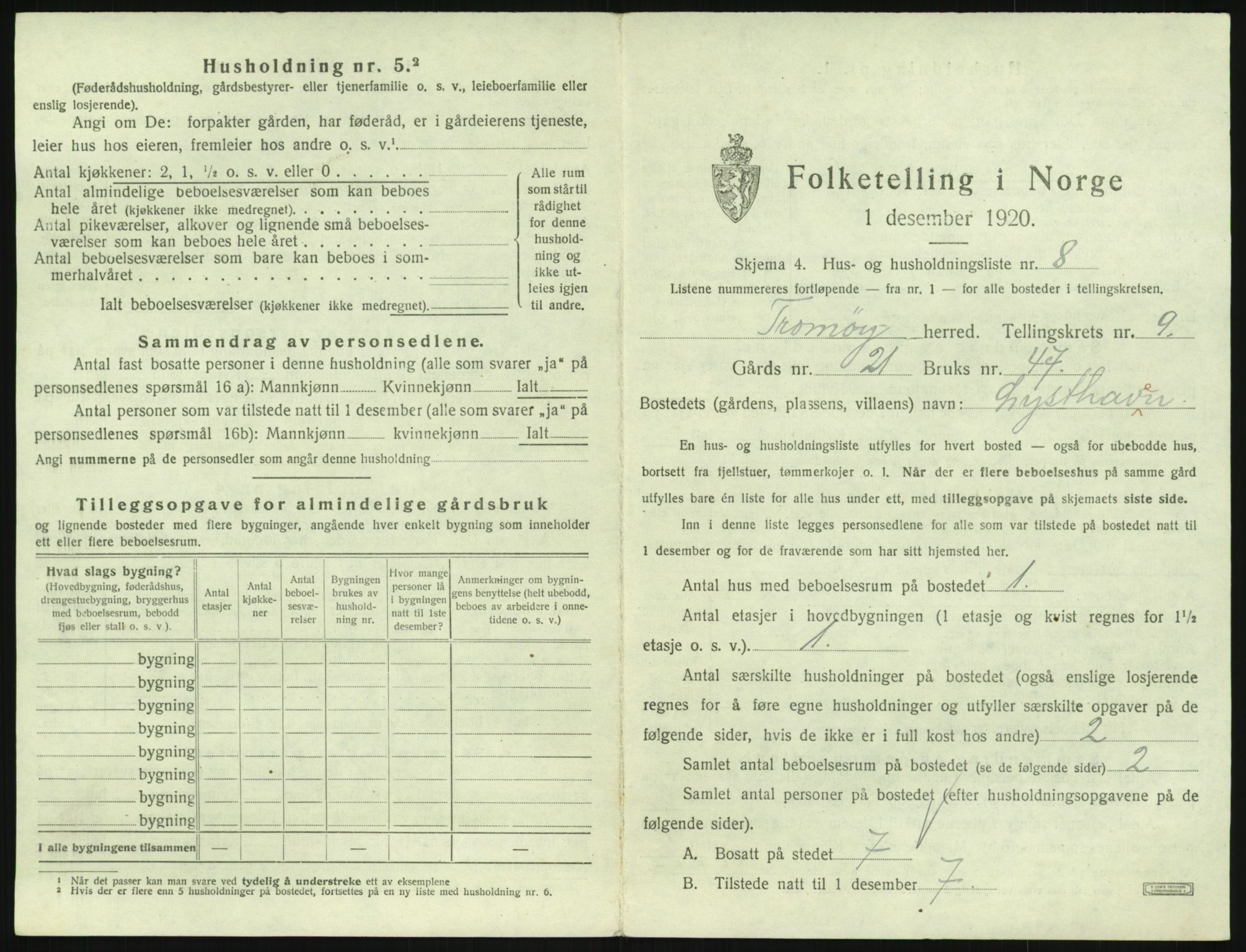 SAK, 1920 census for Tromøy, 1920, p. 973
