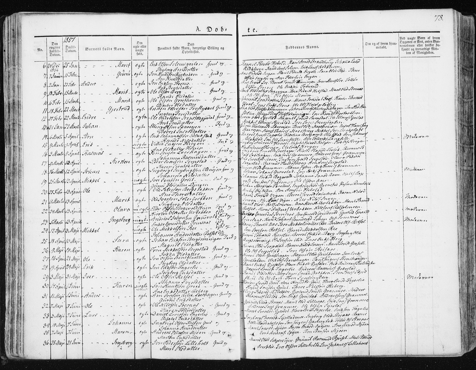 Ministerialprotokoller, klokkerbøker og fødselsregistre - Sør-Trøndelag, SAT/A-1456/672/L0855: Parish register (official) no. 672A07, 1829-1860, p. 78