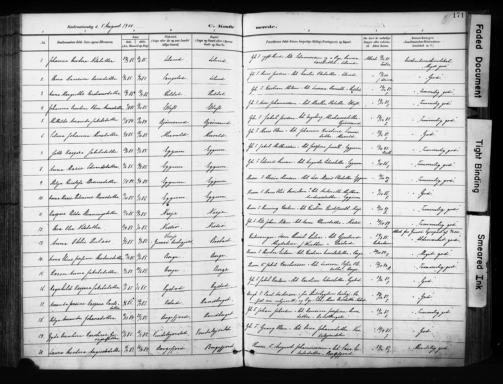 Ministerialprotokoller, klokkerbøker og fødselsregistre - Nordland, AV/SAT-A-1459/880/L1134: Parish register (official) no. 880A08, 1899-1908, p. 171