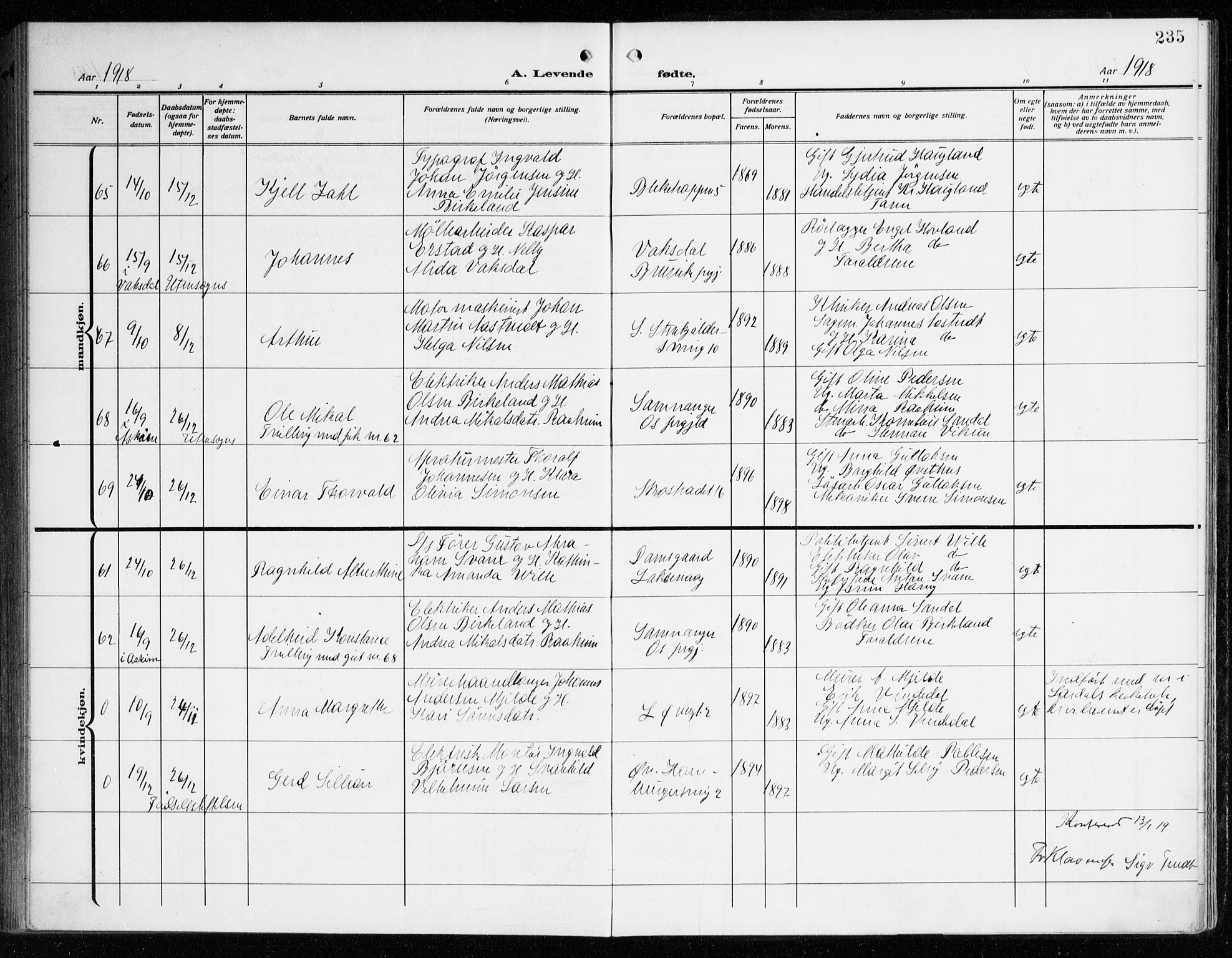 Korskirken sokneprestembete, AV/SAB-A-76101/H/Haa: Parish register (official) no. B 10, 1909-1923, p. 235